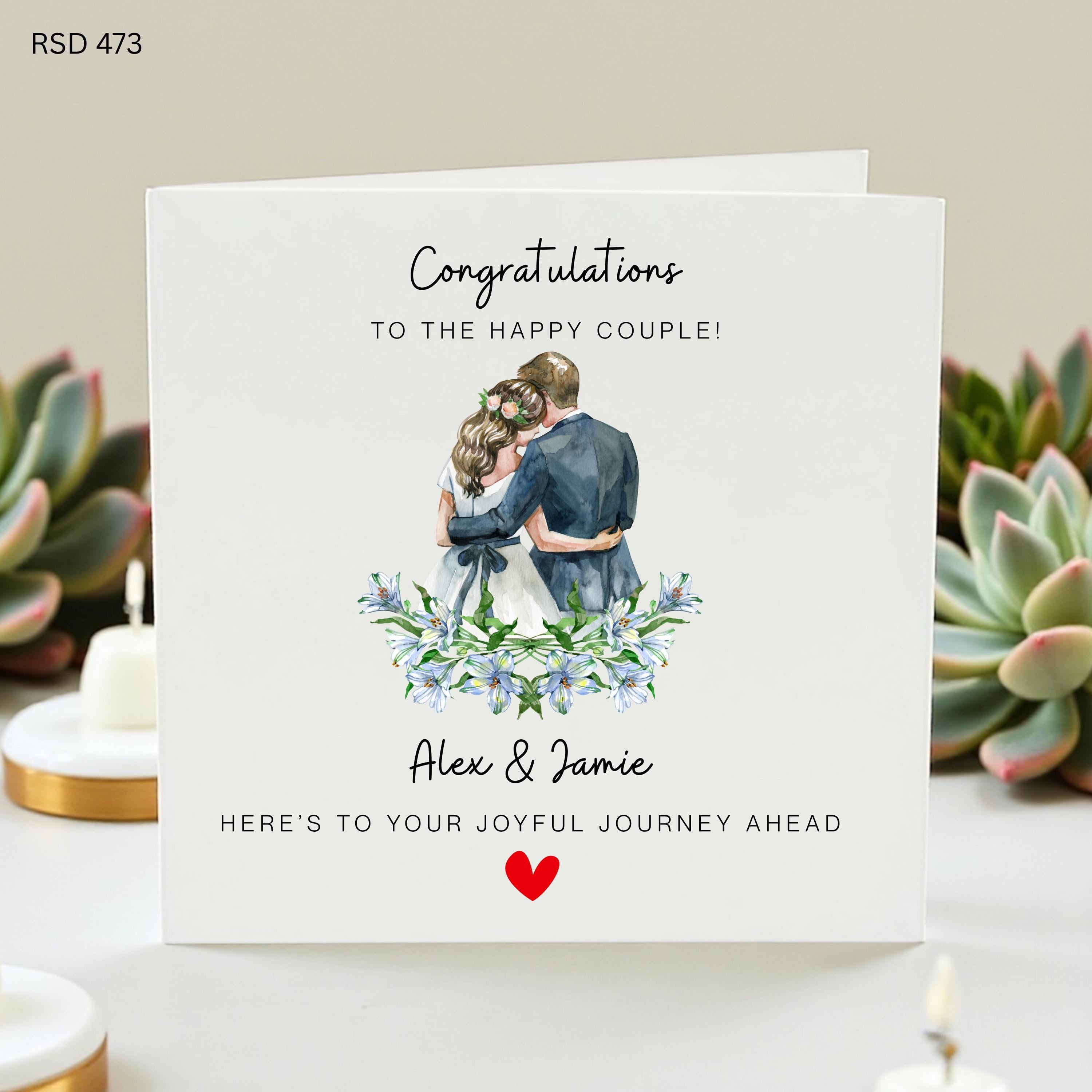 Personalized Wedding Card for Bride and Groom, Custom Name Congratulations to the Happy Couple Greeting Card, Joyful Journey Ahead Marriage