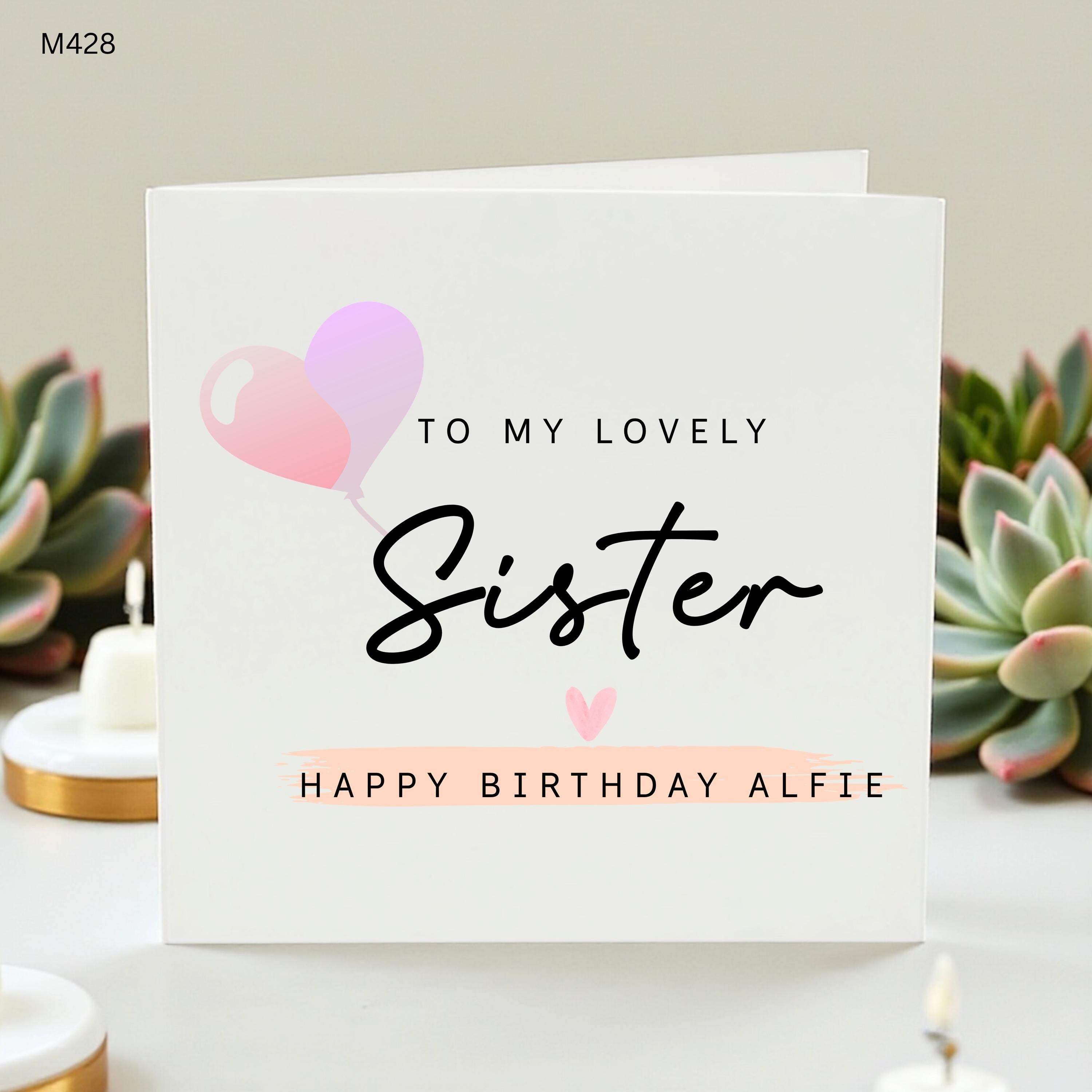Personalized Sister Birthday Card, Custom Name Birthday Card for Her, Happy Birthday Sister Card with Heart Balloons, To My Lovely Sister