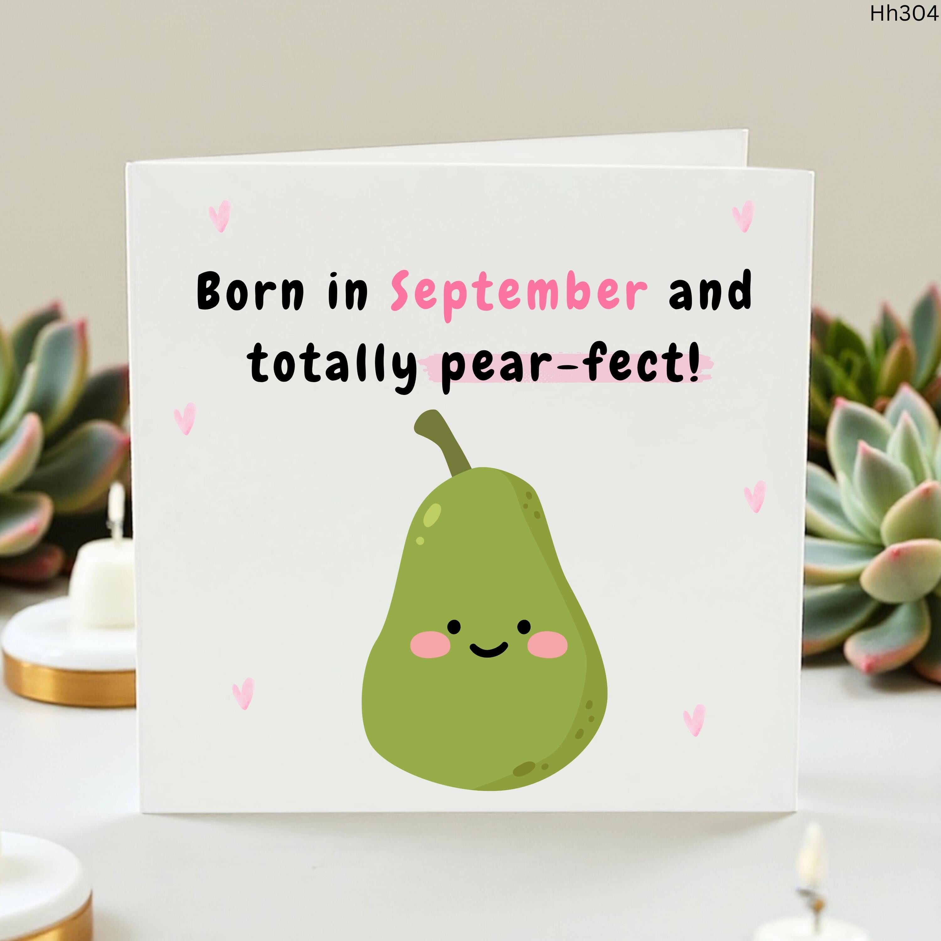 September Birthday Card, Born In September Card, Cute Pear Birthday Card, Funny Pear-fect Birthday Card, Personalised Birthday Card