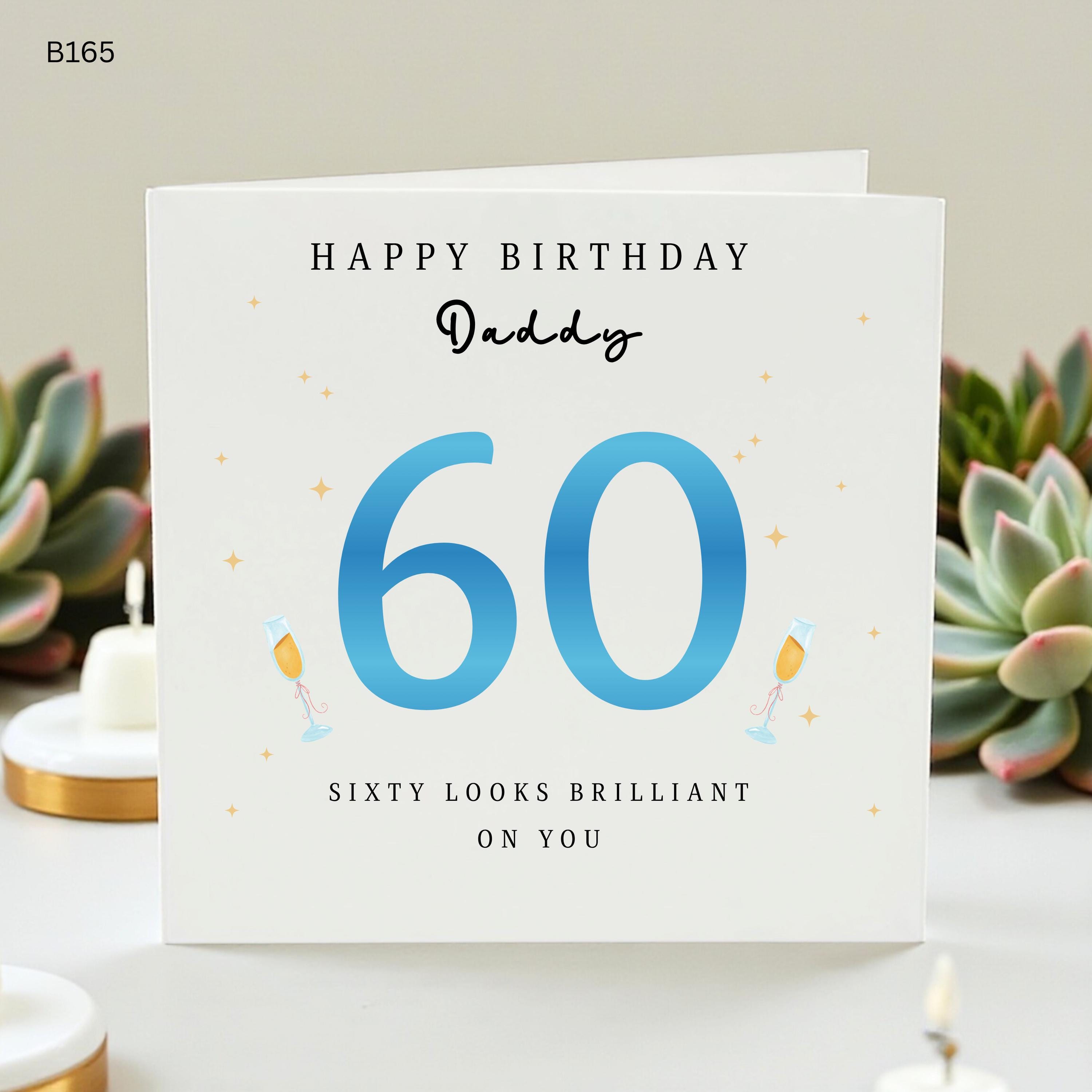 Personalized 60th Birthday Card for Daddy, Sixty Looks Brilliant On You Card, Custom Age 60 Birthday Gift for Dad, Blue Milestone Card