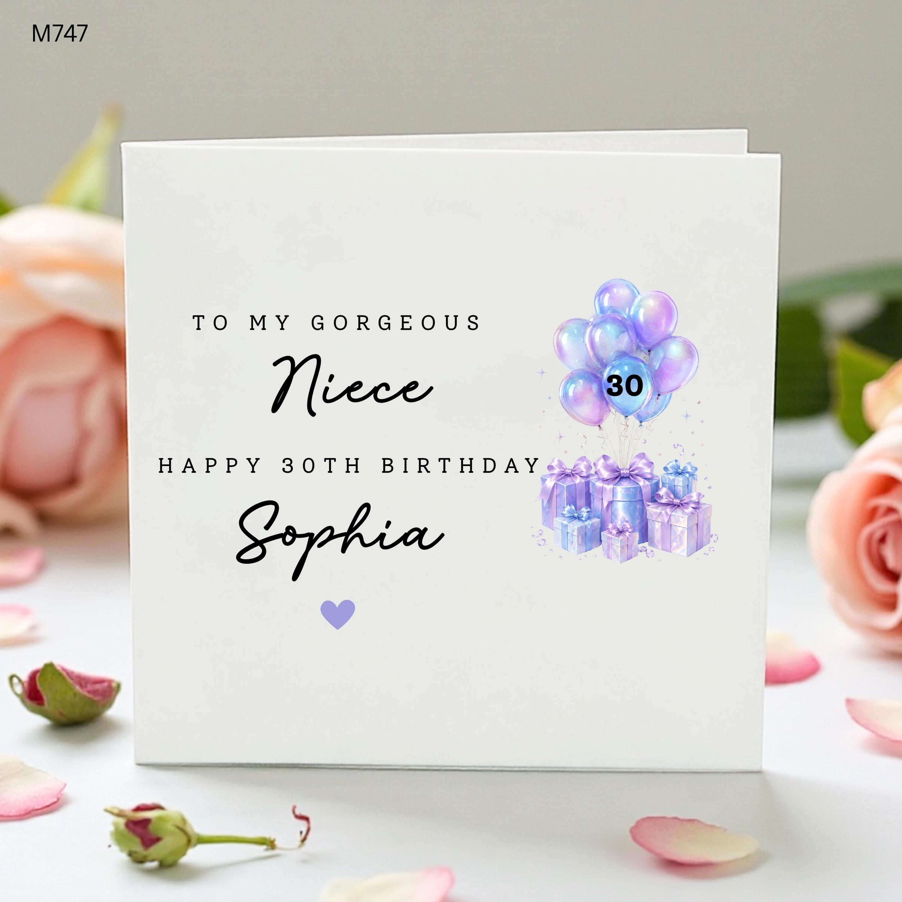 Personalised 30th Birthday Card For Niece, Gorgeous Niece Card, Custom Name Age 30 Card, Balloon Gift Birthday Card
