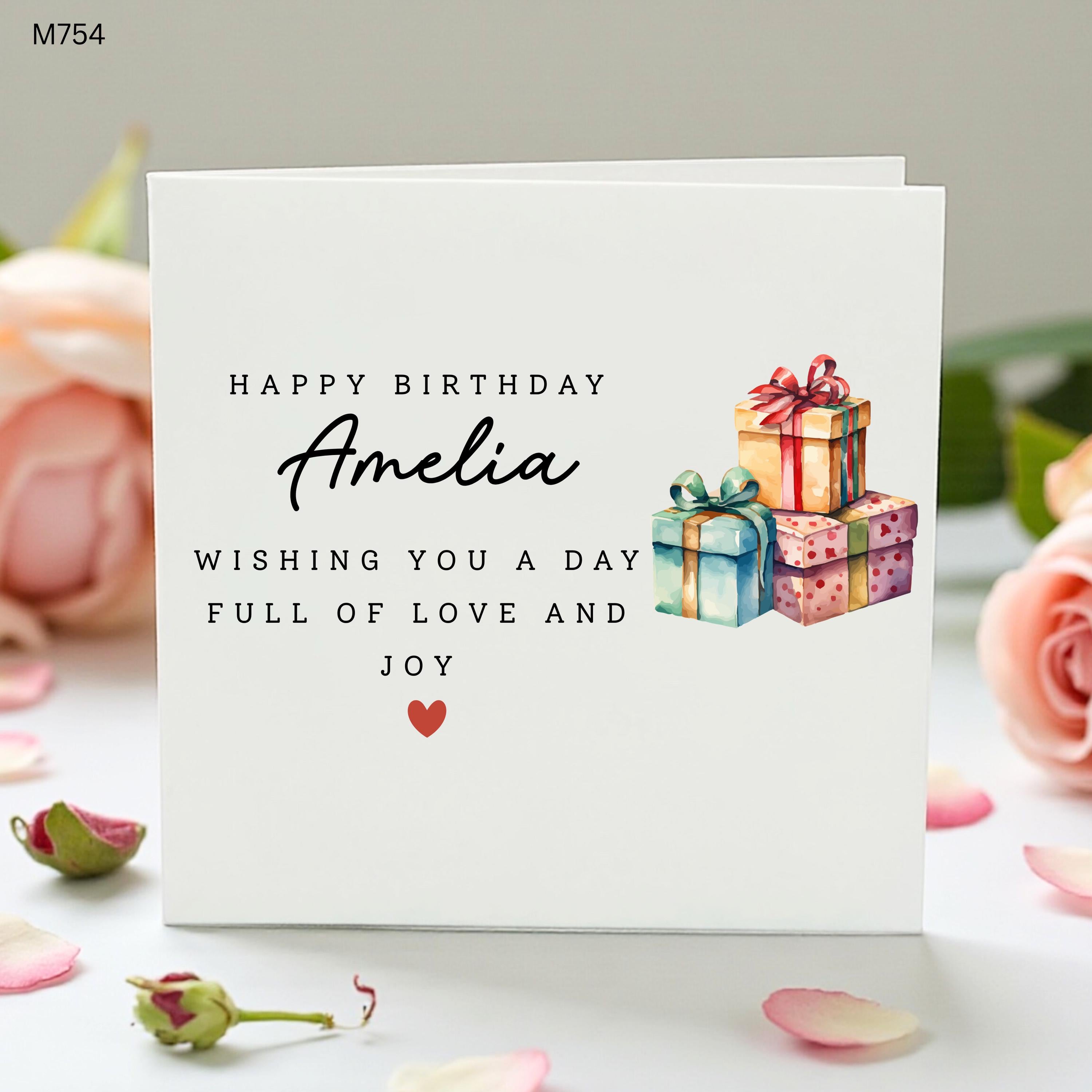 Personalised Girls Birthday Card, Cute Gift Box Birthday Card, Custom Name Card for Daughter Niece Granddaughter, Pink Birthday Card