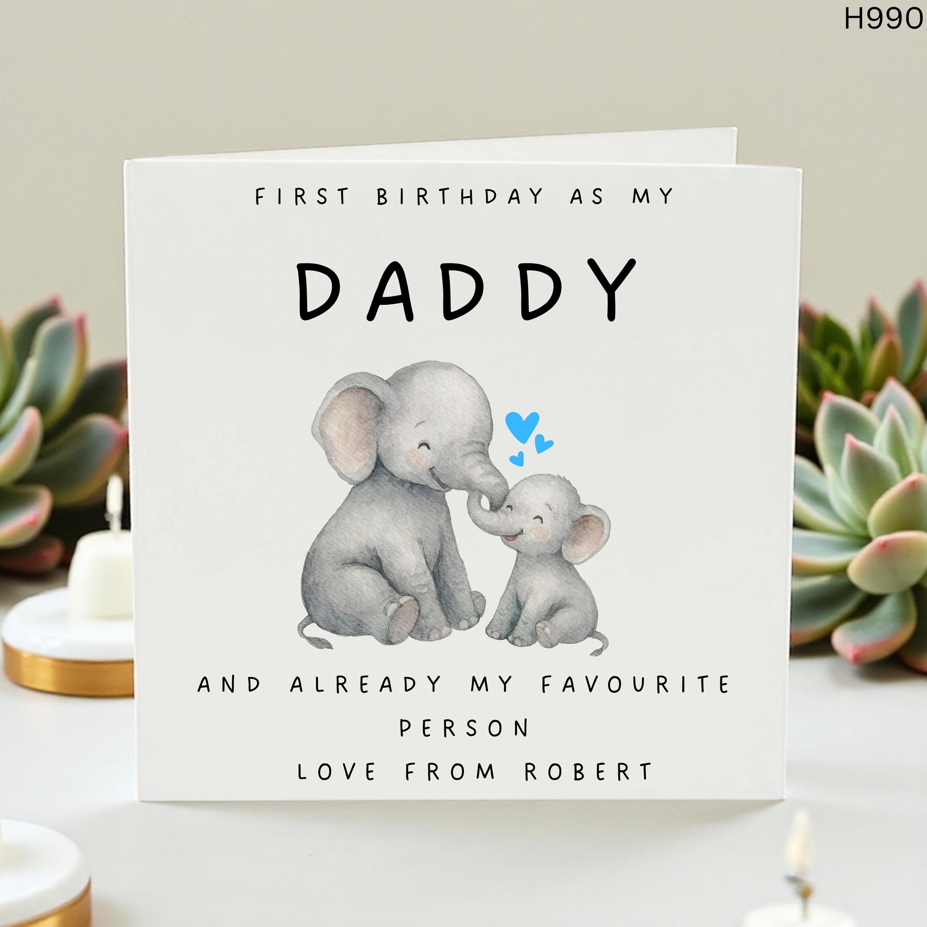 Personalized First Birthday as My Daddy Card - 1st Birthday Card for Dad from Baby Son Daughter - Custom Elephant New Dad Birthday Gift