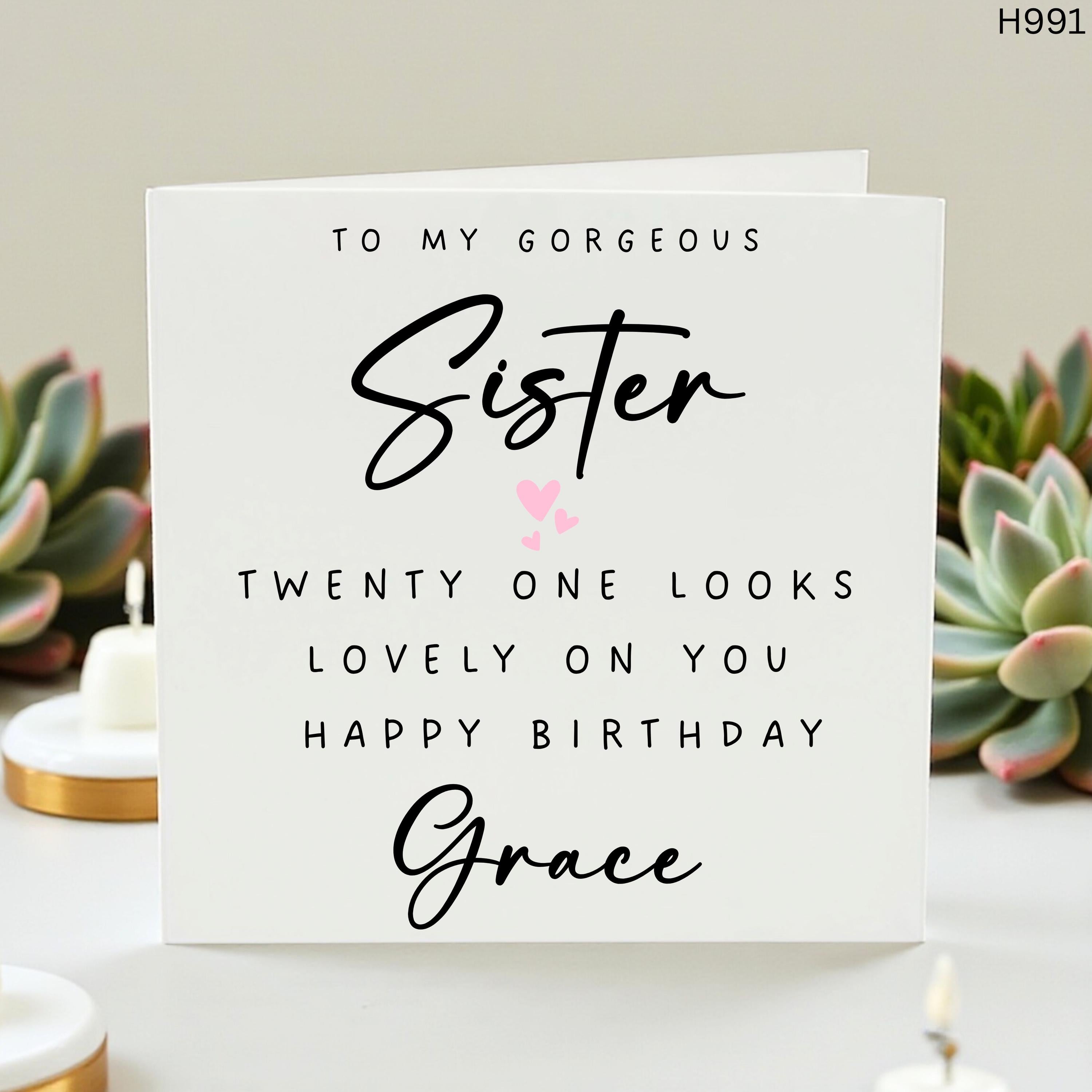 Personalized 21st Birthday Card for Sister - Twenty One Birthday Card with Custom Name - Gorgeous Sister Milestone Birthday Gift for Her