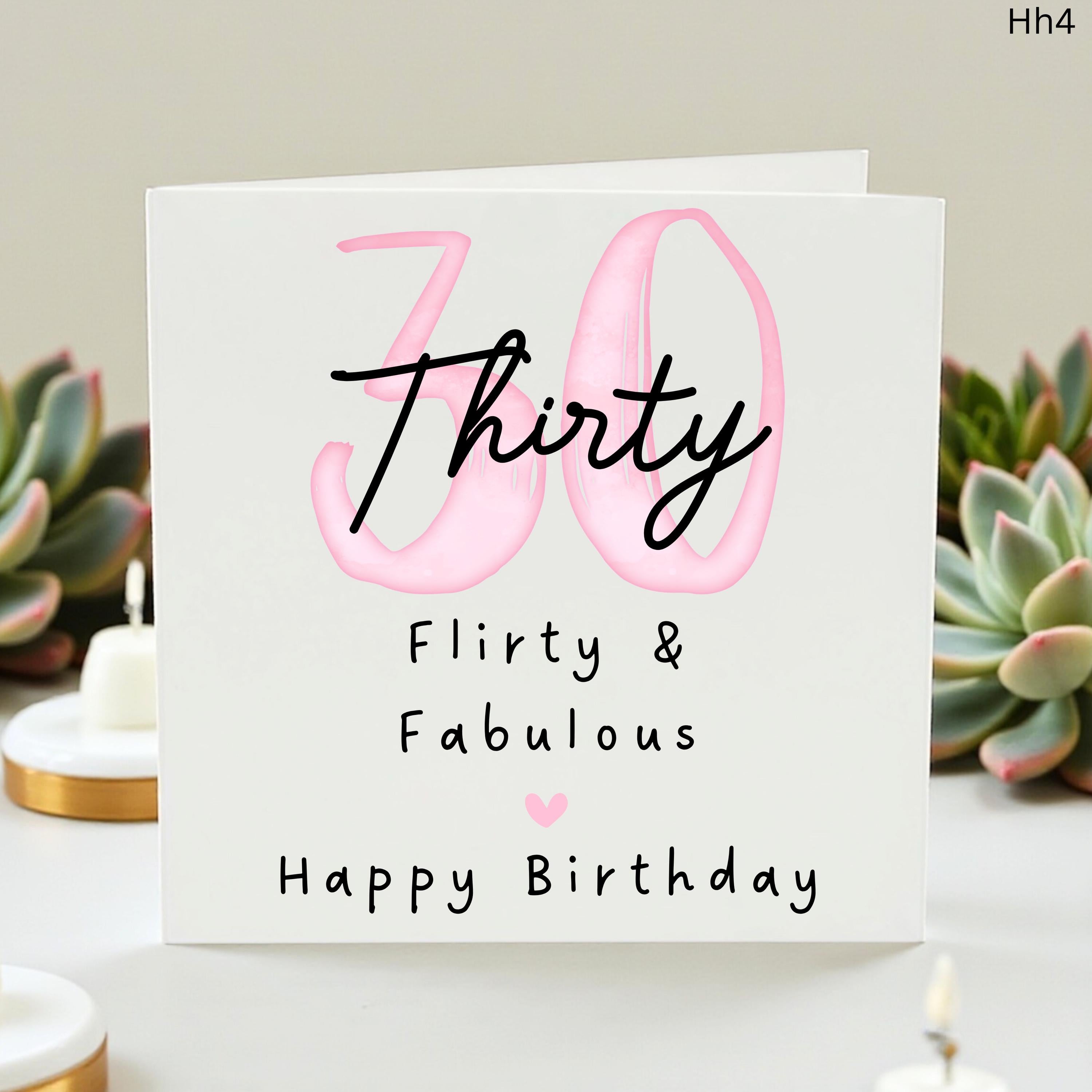 Personalized 30th Birthday Card for Her - Flirty and Fabulous Thirty Birthday Card for Best Friend, Daughter, Sister - Chic Pink Watercolor