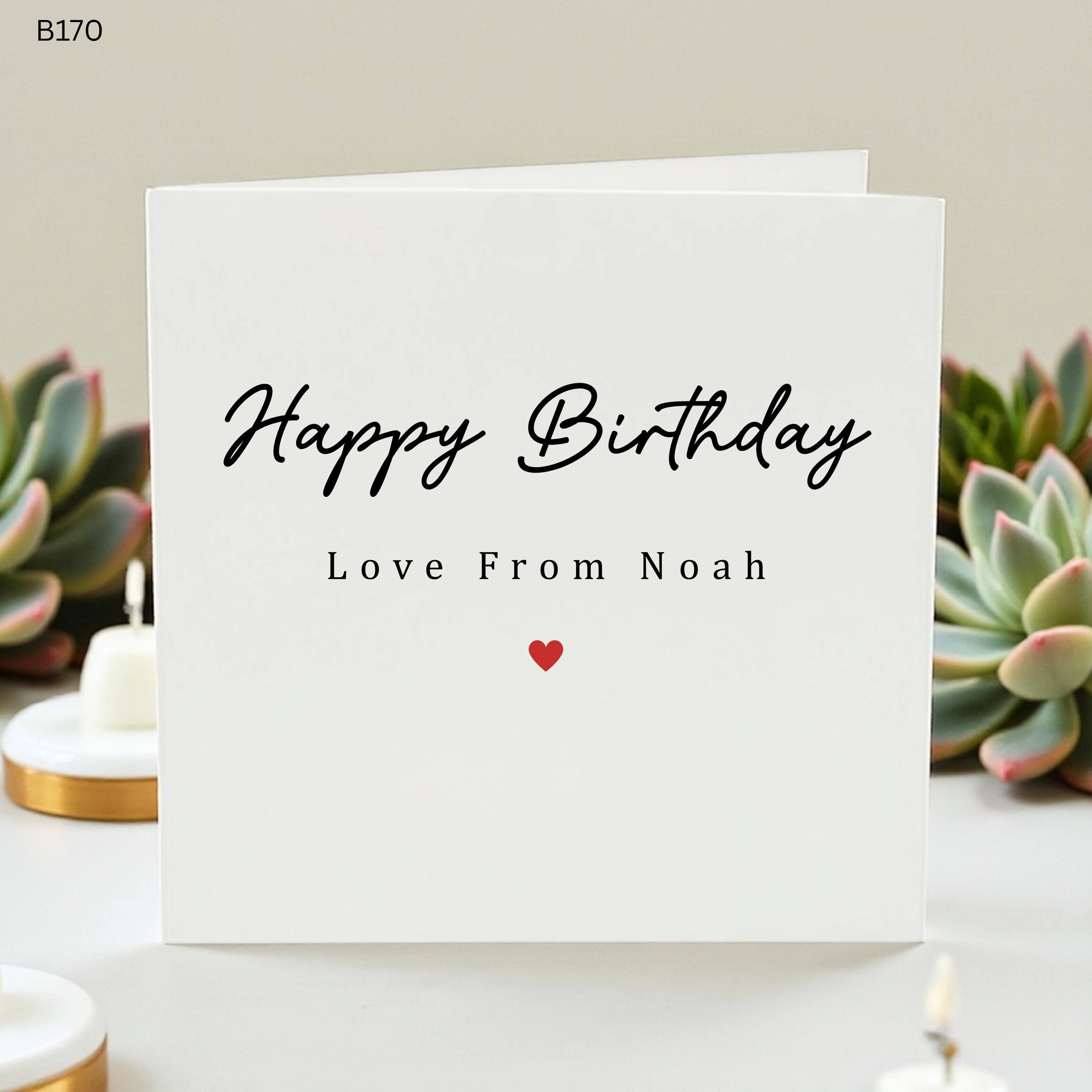 Personalized Happy Birthday Card for Him or Her, Minimalist Custom Name Card, Simple Modern Birthday Stationery, Succulent Lover Gift, Noah