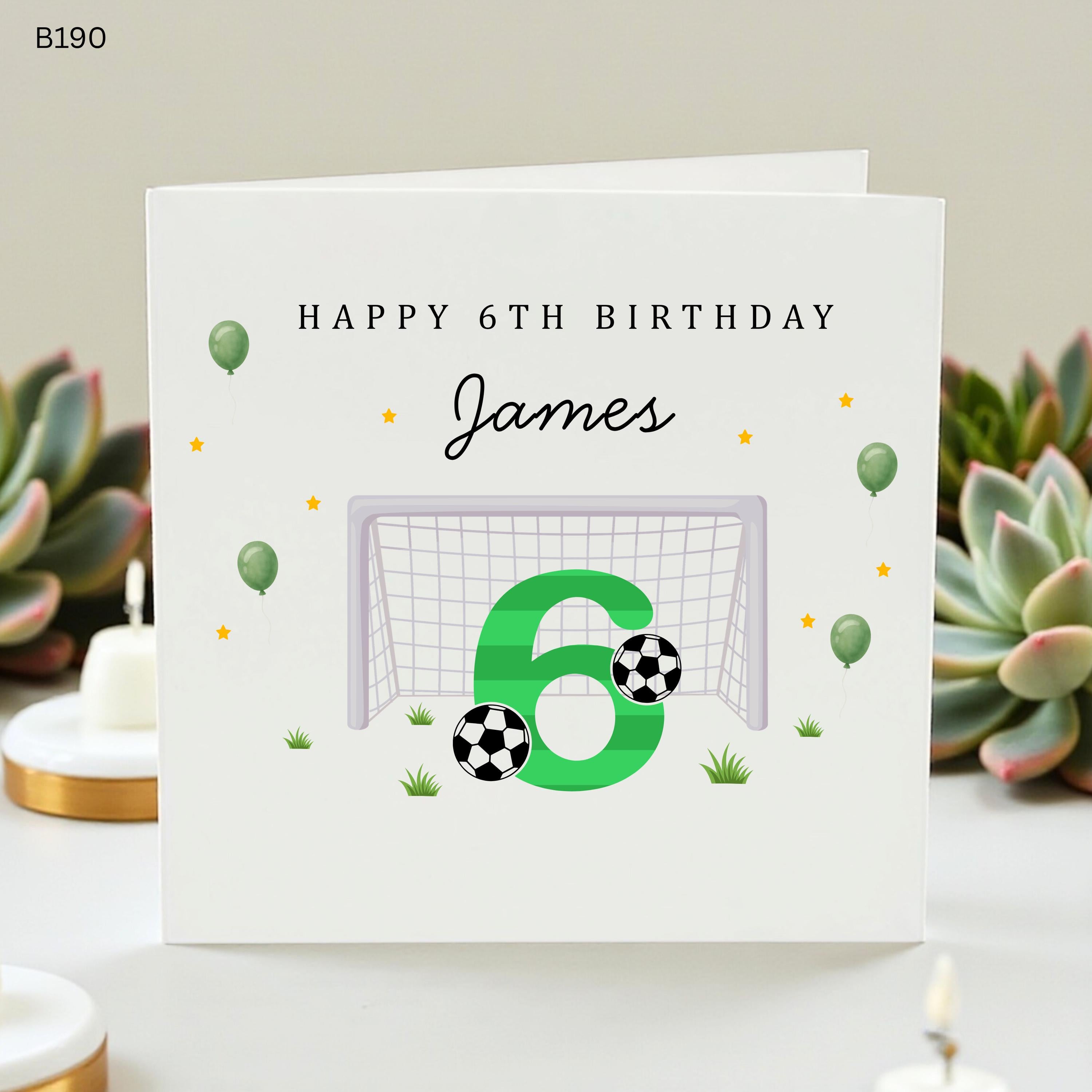 Personalized 6th Birthday Card for Boys, James Custom Name Football Card, Soccer Birthday Card for Son, Grandson, 6th Birthday Soccer Gift
