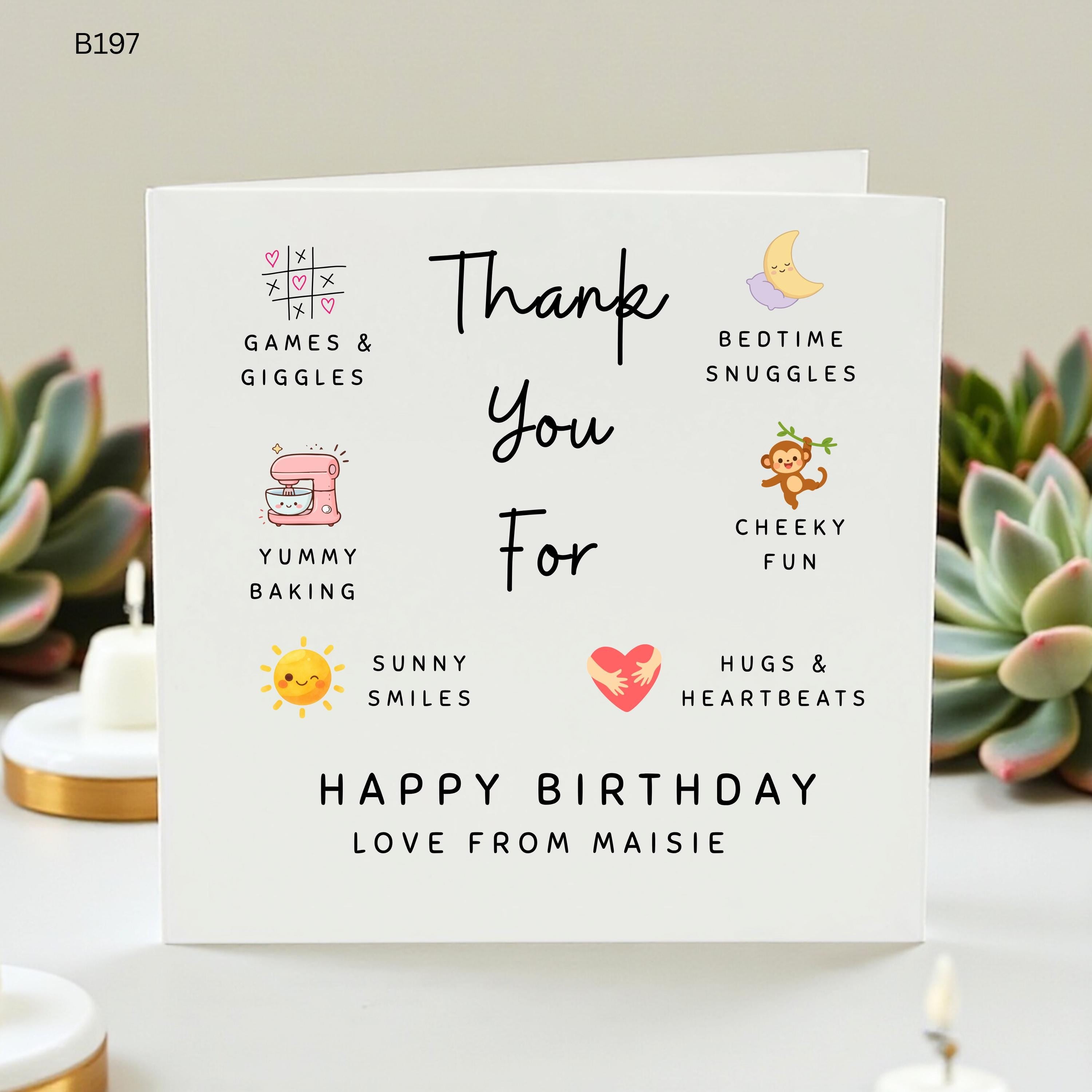 Personalised Thank You For Birthday Card, Custom Birthday Card From Daughter Son, Special Mum Dad Birthday Gift, Nanny Grandad Birthday Card