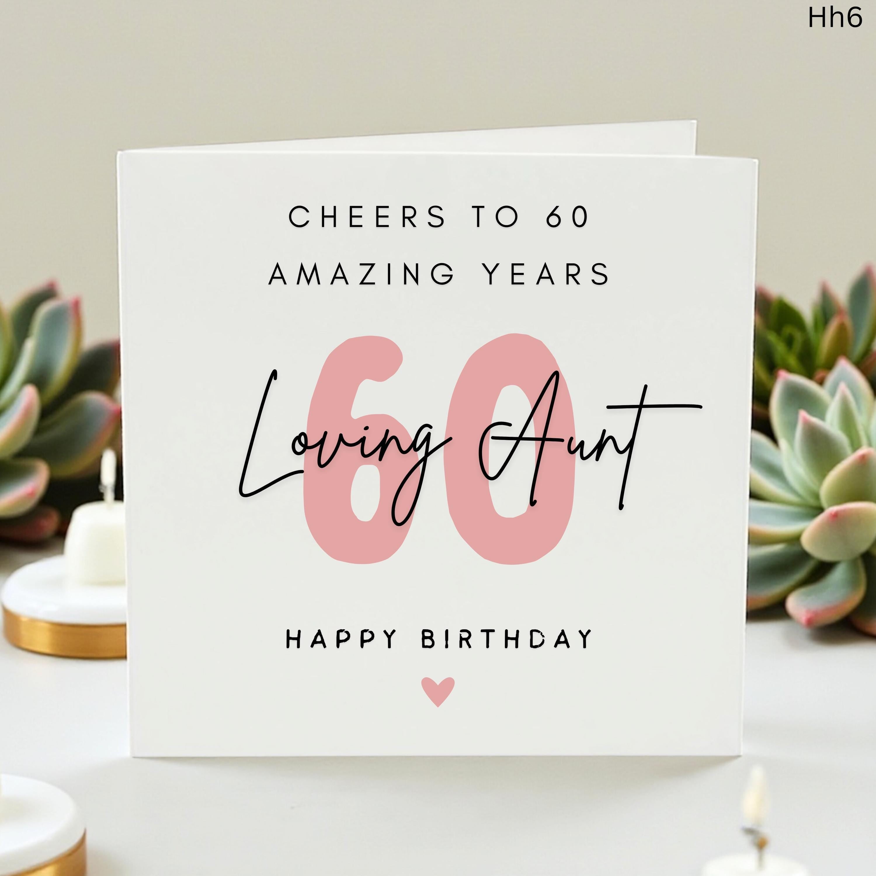 60th Birthday Card for Aunt, Cheers to 60 Amazing Years Card, Loving Auntie 60th Birthday Gift, Sixty and Fabulous Milestone Card for Her