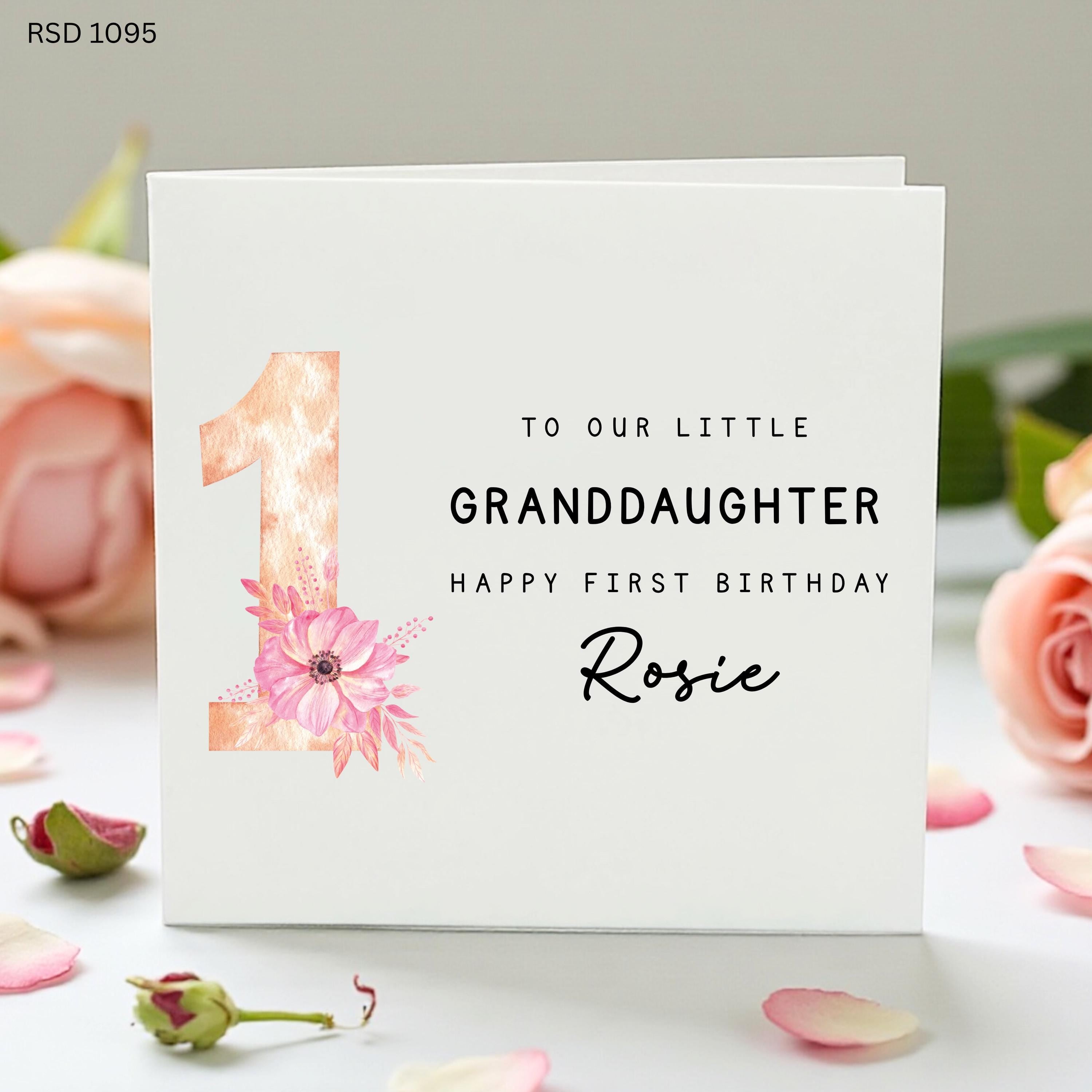 Personalised Granddaughter 1st Birthday Card, Floral First Birthday Card Girl, Age 1 Keepsake Card, Cute Granddaughter Birthday Gift