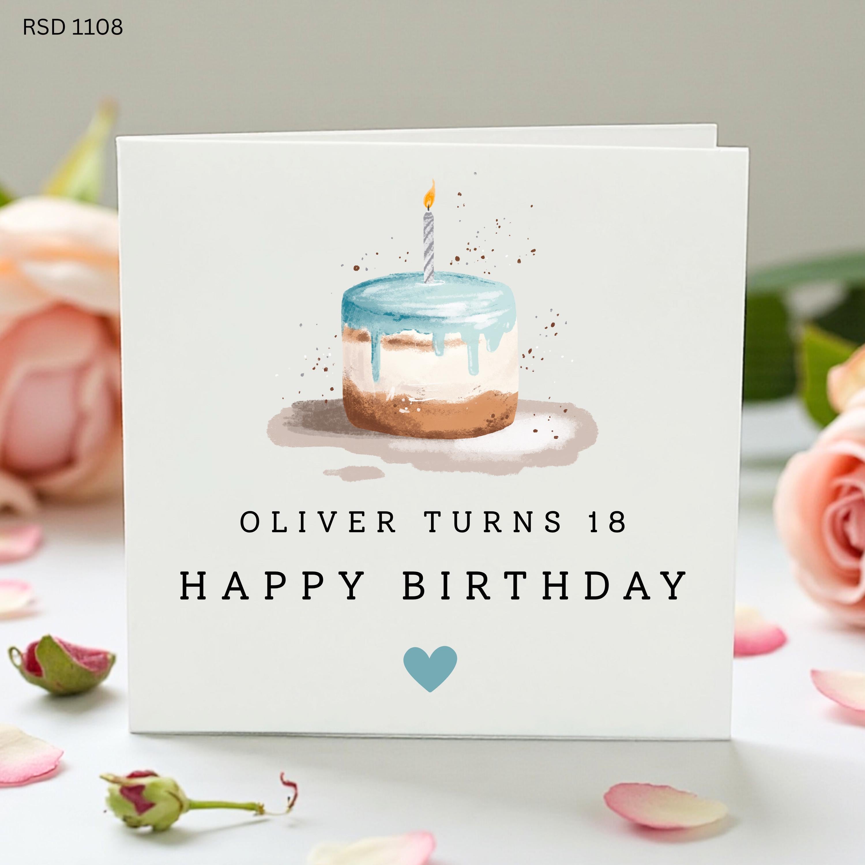 Personalised 18th Birthday Card For Him, Blue Cake Birthday Card, Custom Name Milestone Card, Son Grandson Nephew Card