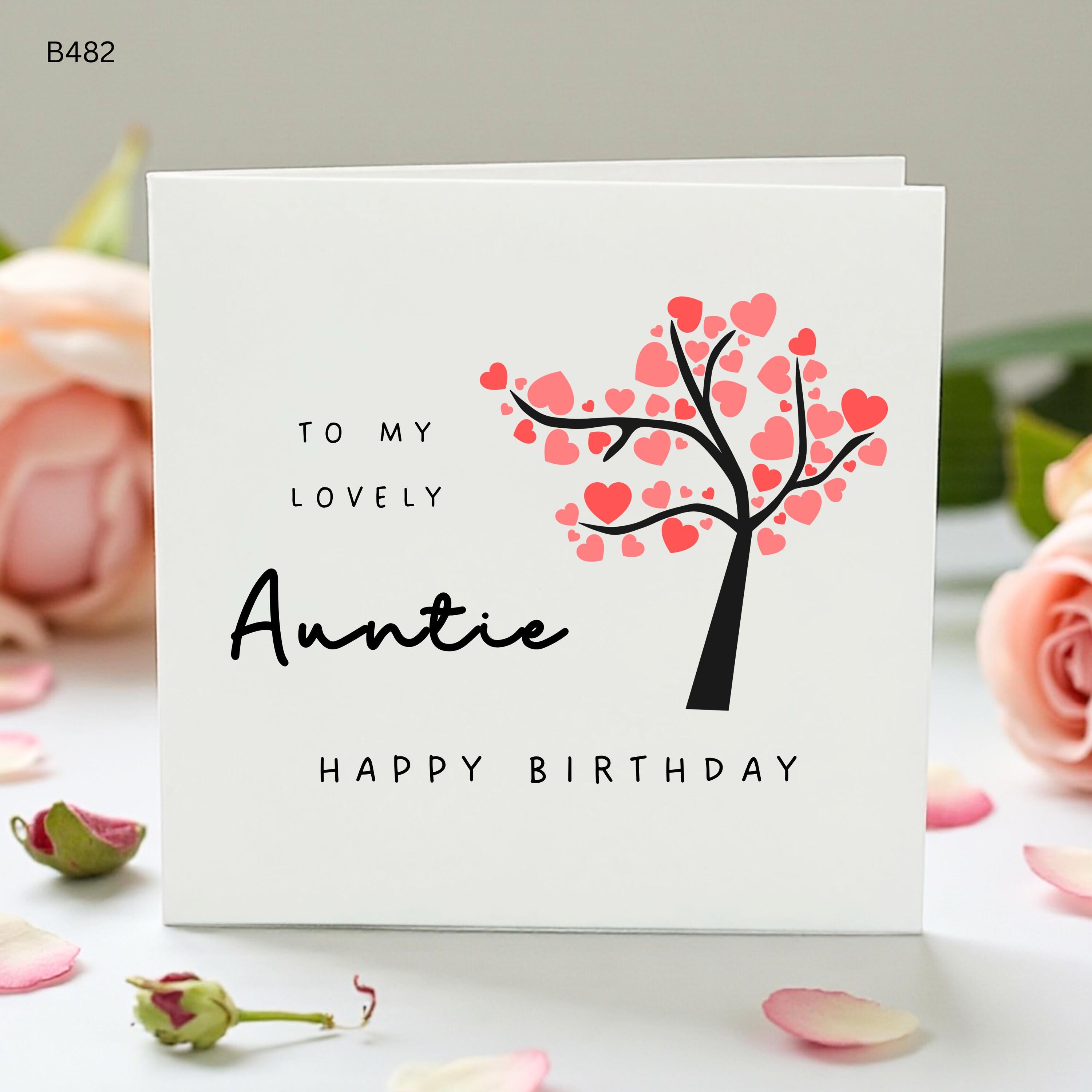 Personalised Auntie Birthday Card, Lovely Auntie Card, Heart Tree Birthday Card, Cute Birthday Gift For Aunt From Niece Nephew