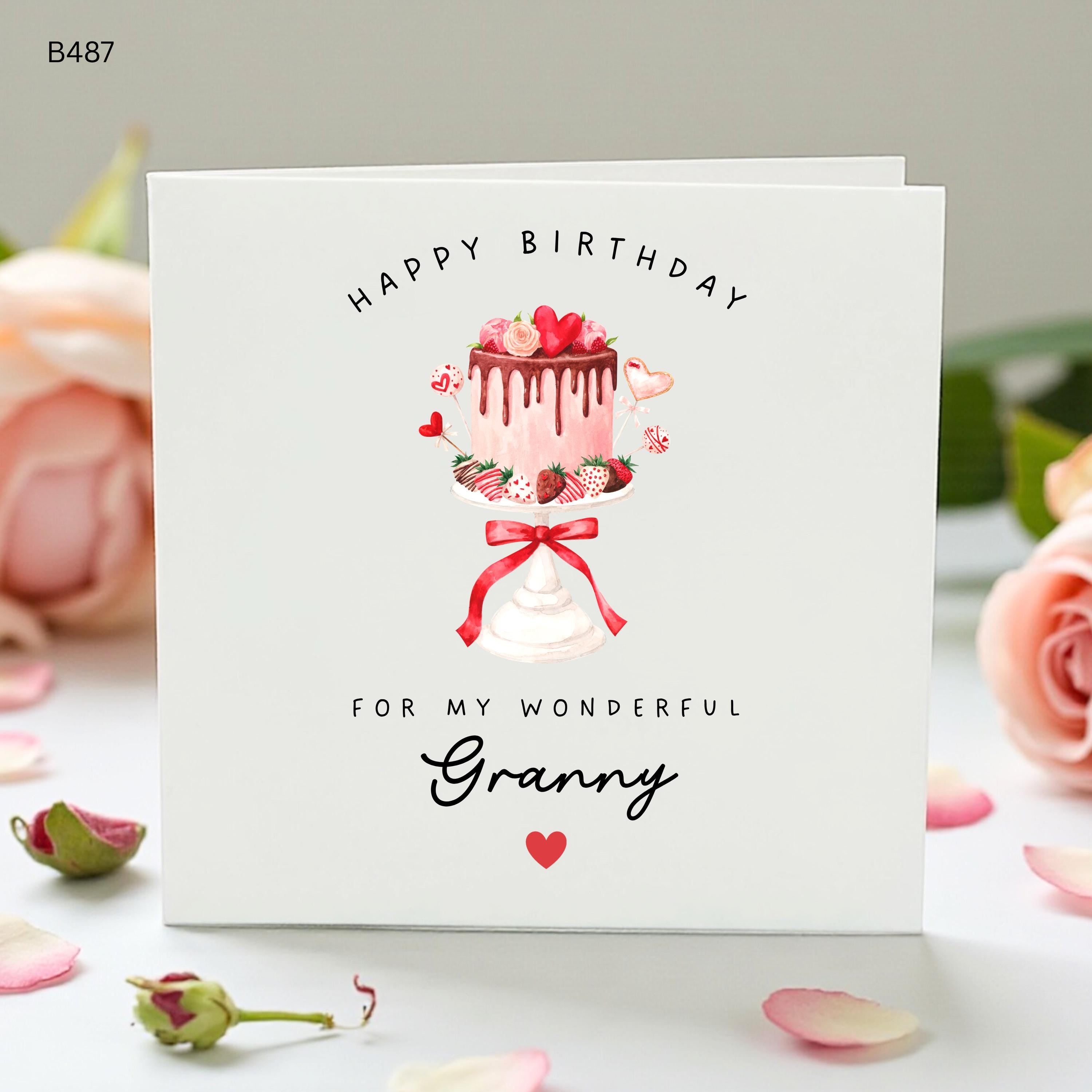 Granny Birthday Card, Personalised Granny Card, Wonderful Granny Cake Card, Cute Birthday Gift For Nan Nana Grandma From Grandchildren