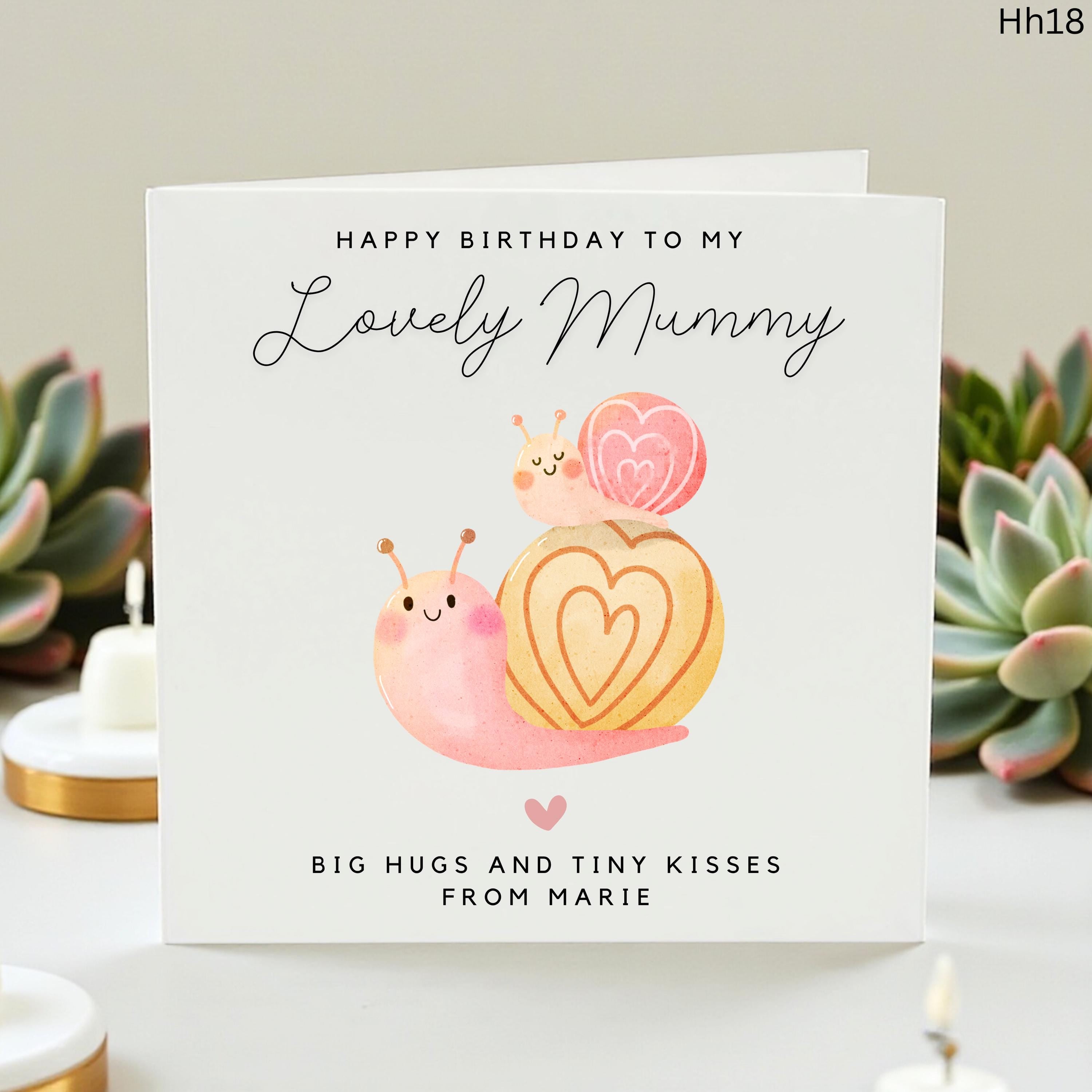 Personalized Mummy Birthday Card from Daughter or Son, Cute Snail Watercolor Birthday Card for Mom, Custom Name Lovely Mummy Card for Her