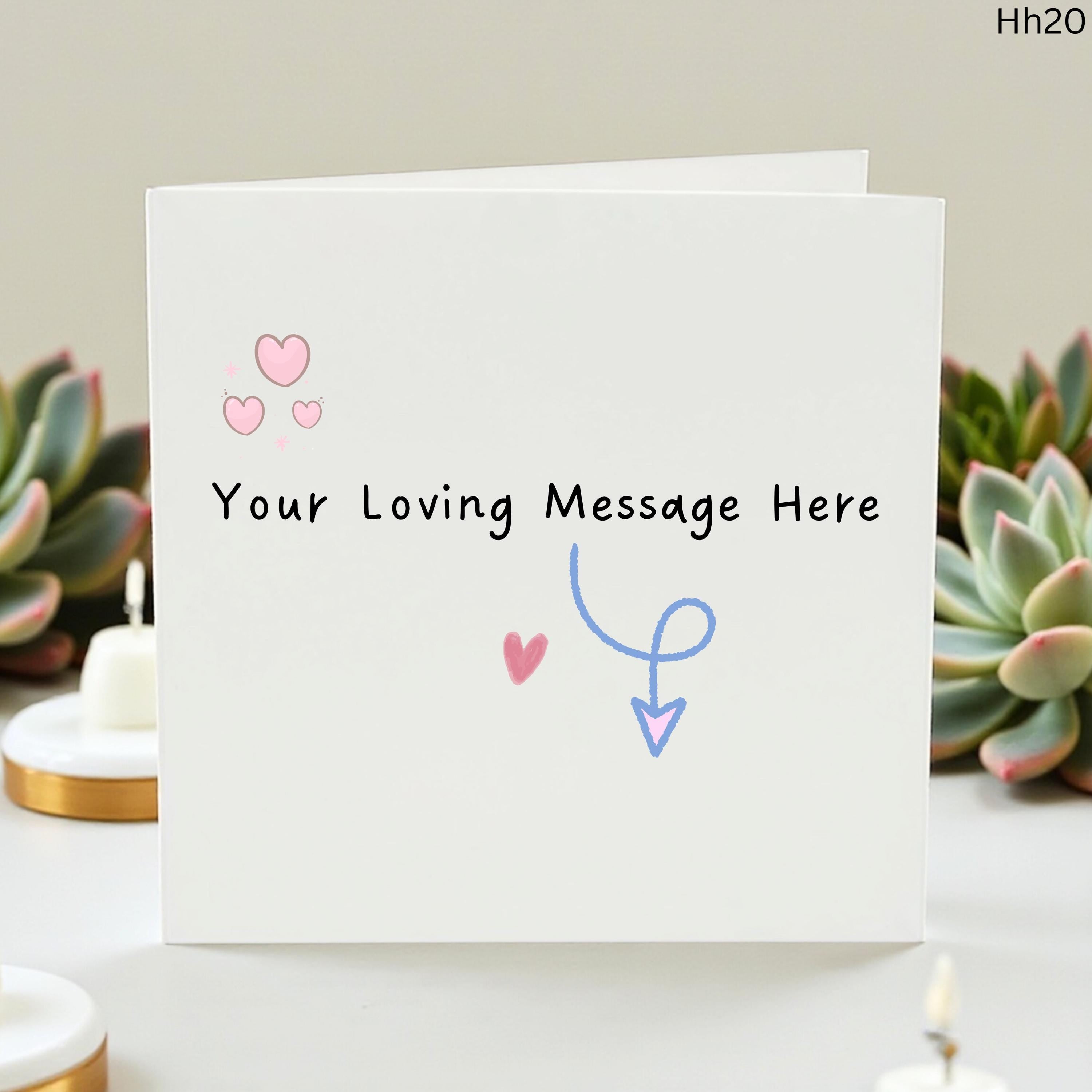 Personalized Custom Message Birthday Card for Her or Him, Anniversary Card with Your Loving Text, Cute Heart Doodle Card for Wife Husband