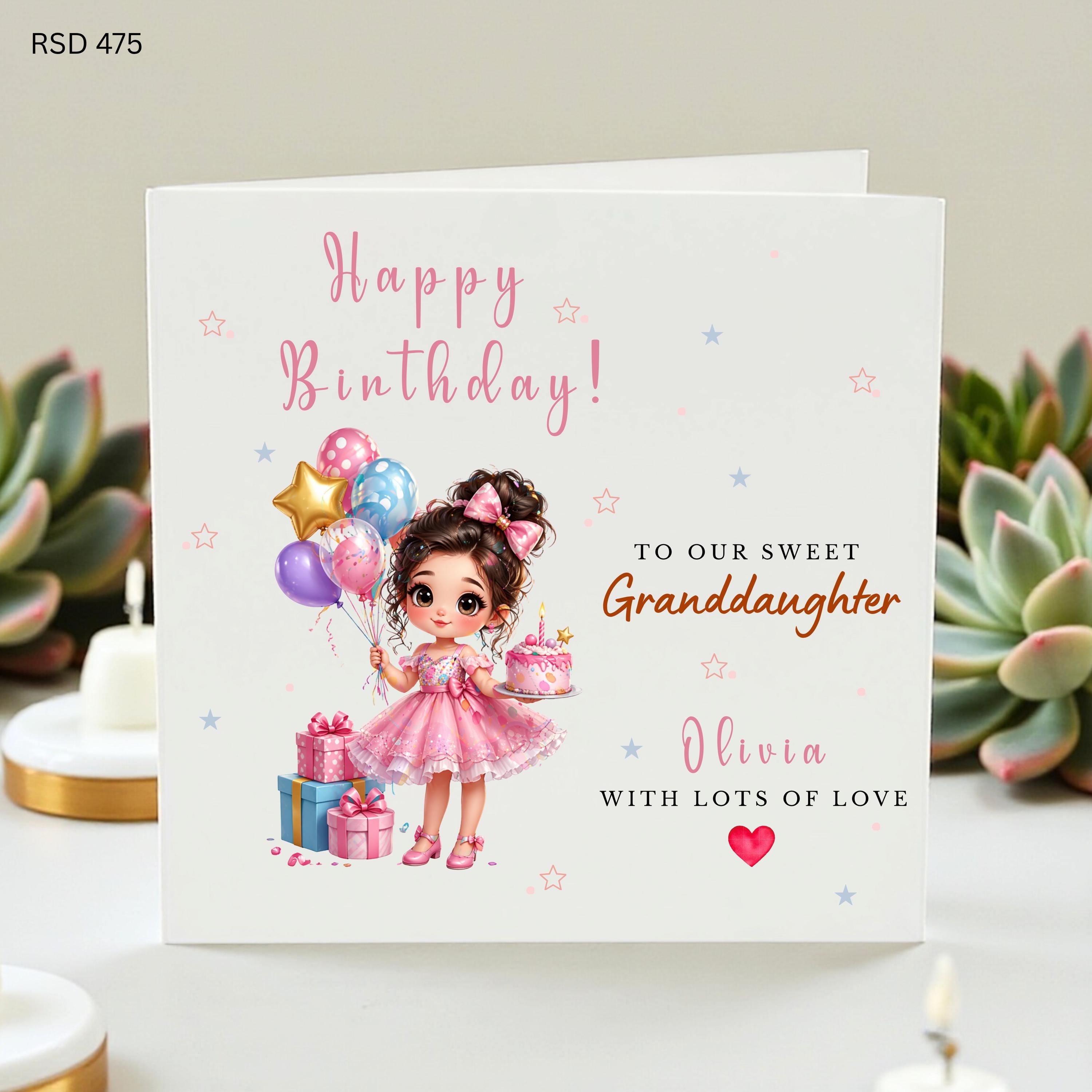 Personalized Granddaughter Birthday Card, Custom Name Sweet Granddaughter Greeting Card from Grandparents, Cute Girl Birthday Card