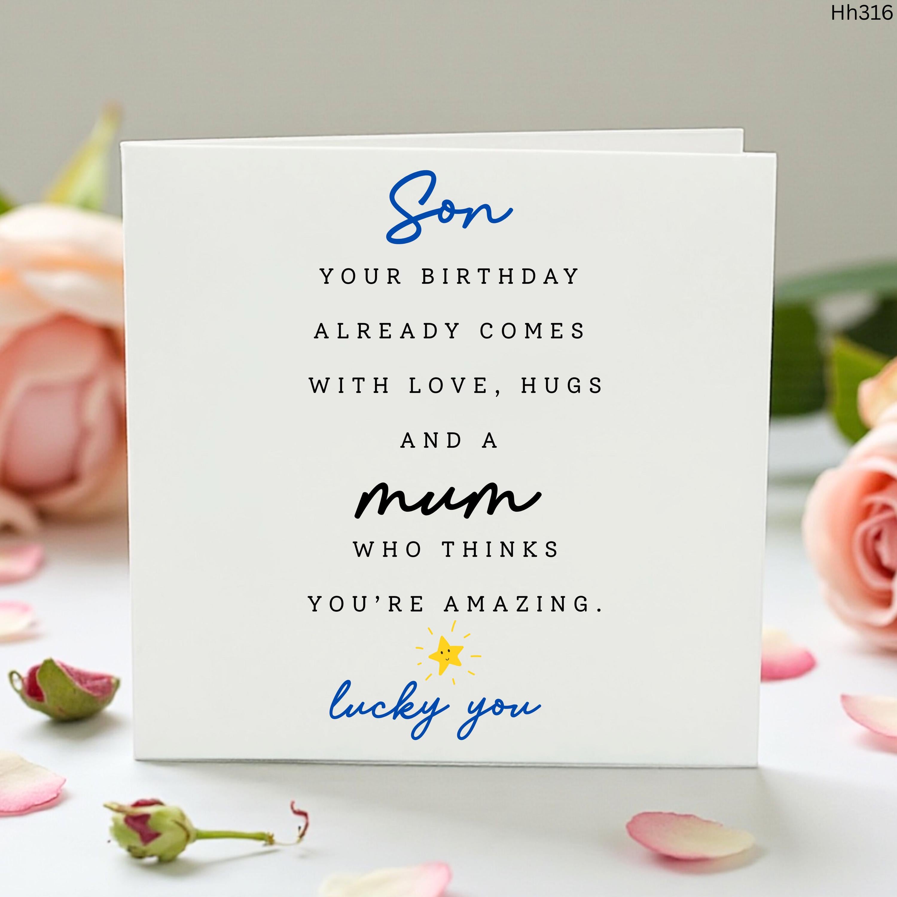 Funny Son Birthday Card from Mum, Cute Birthday Card for Son, Sarcastic Card from Mom, Witty Birthday Gift for Him, Card for Amazing Son