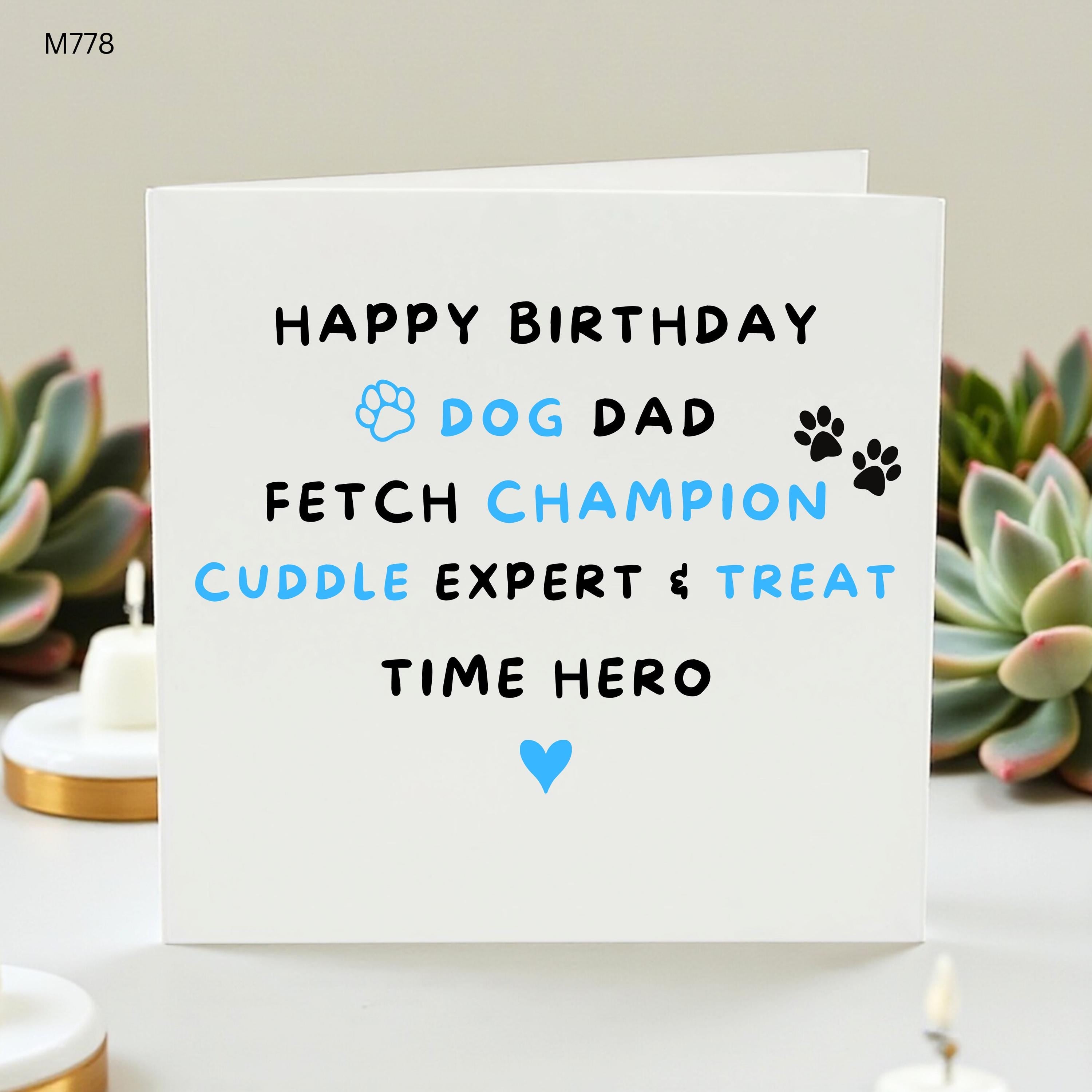 Dog Dad Birthday Card, Funny Dog Lover Card for Pet Dad, Cute Paw Print Card, Fetch Champion Cuddle Expert, Personalised Birthday Gift