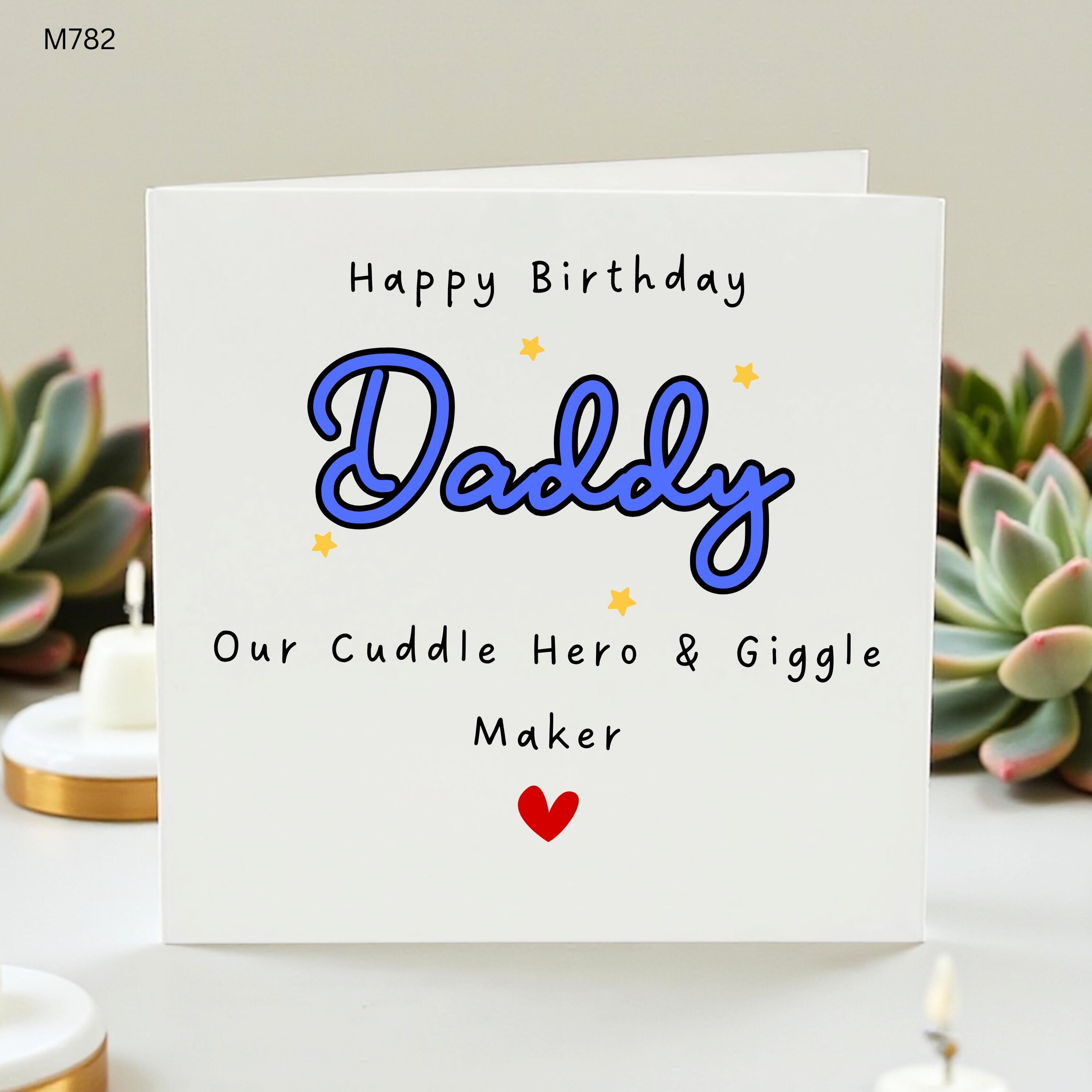 Daddy Birthday Card, Cute Birthday Card for Dad, Our Cuddle Hero and Giggle Maker, Personalised Daddy Card, Blue Star Card Gift
