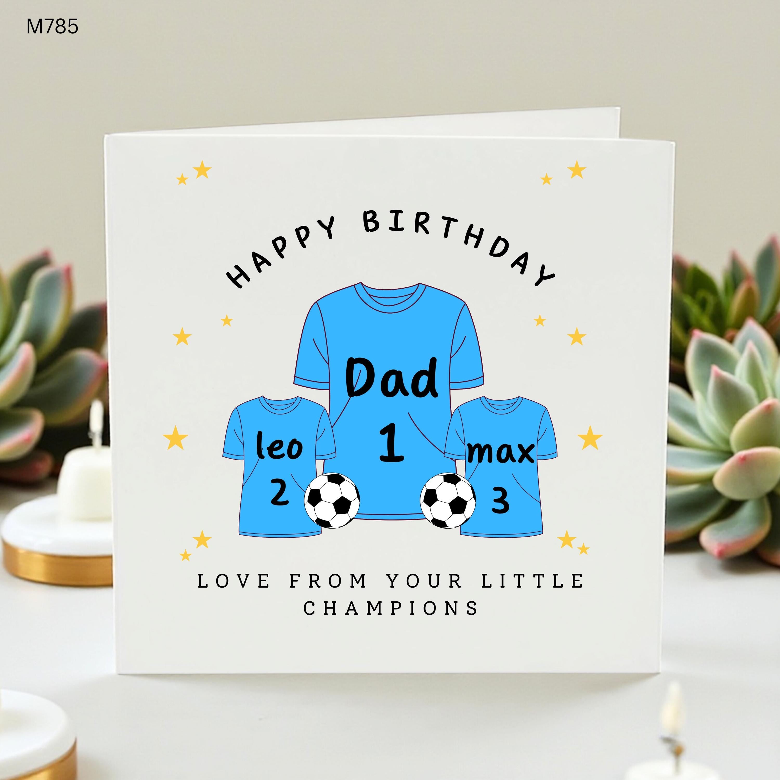 Personalised Dad Birthday Card from Kids, Football Shirt Card, Daddy Football Card, Love From Your Little Champions, Custom Name Gift