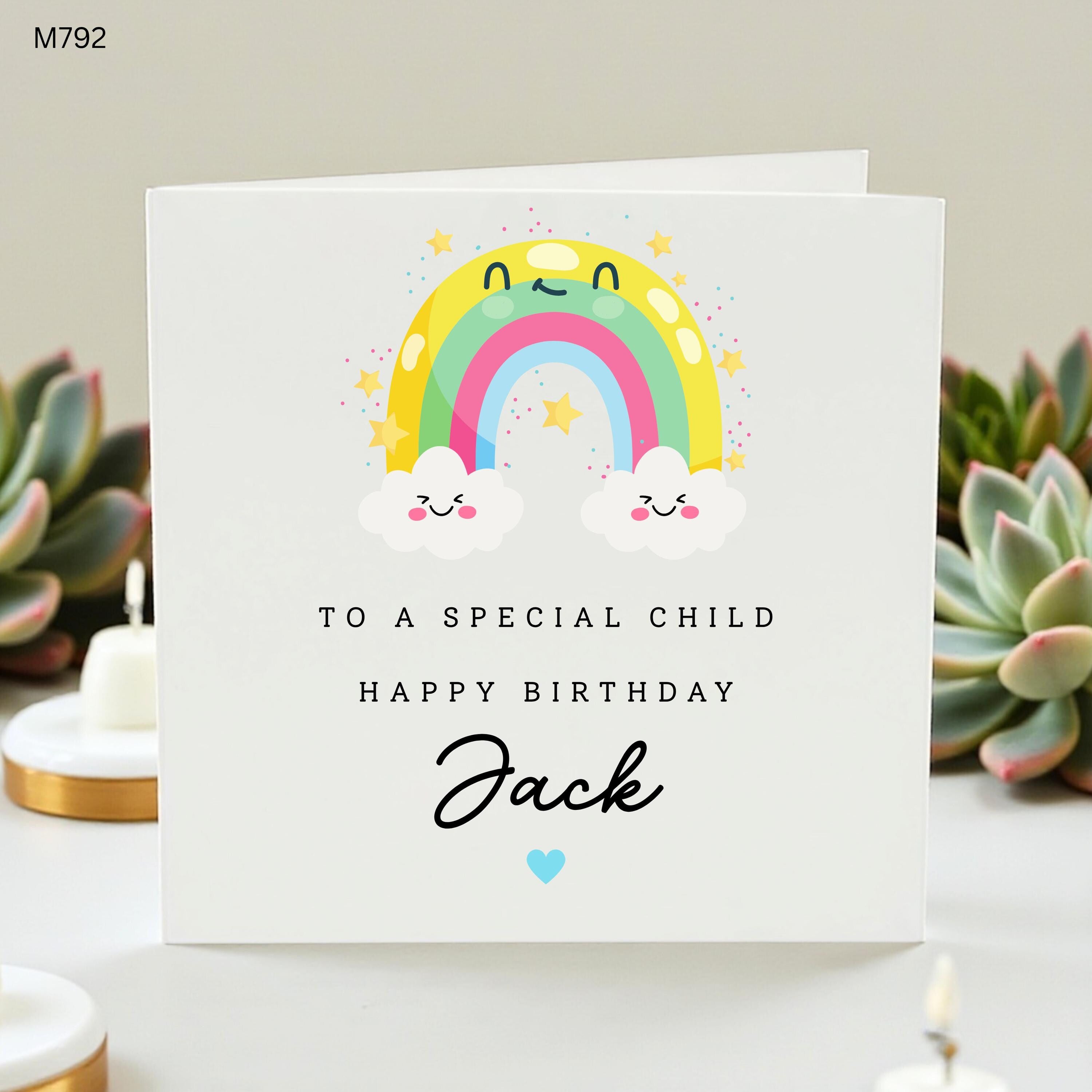 Personalised Special Child Birthday Card, Cute Rainbow Clouds Card, Kids Birthday Card, Son Daughter Grandchild Gift
