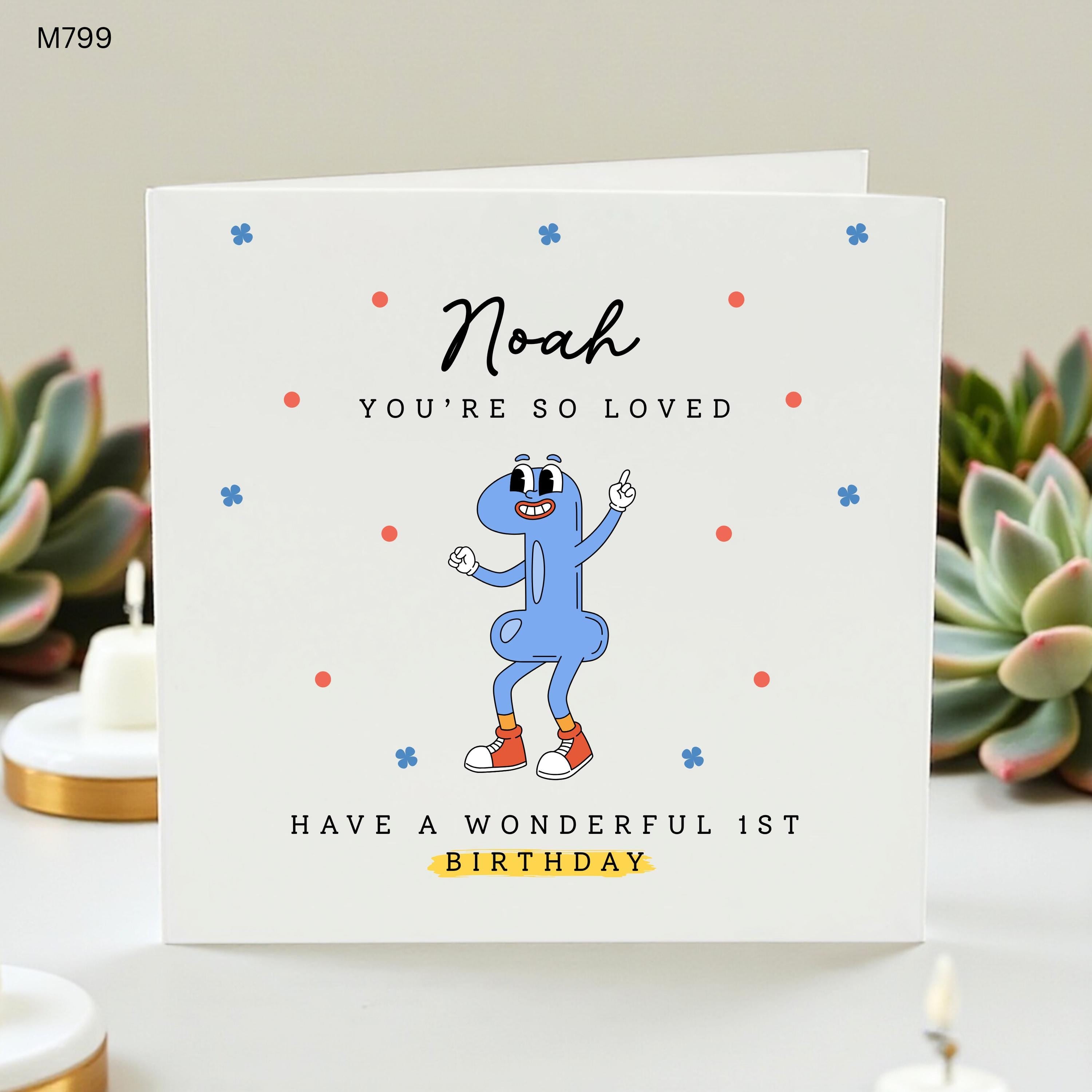 Personalised 1st Birthday Card, Baby Boy First Birthday Card, Cute Number One Card, Son Grandson Nephew Gift