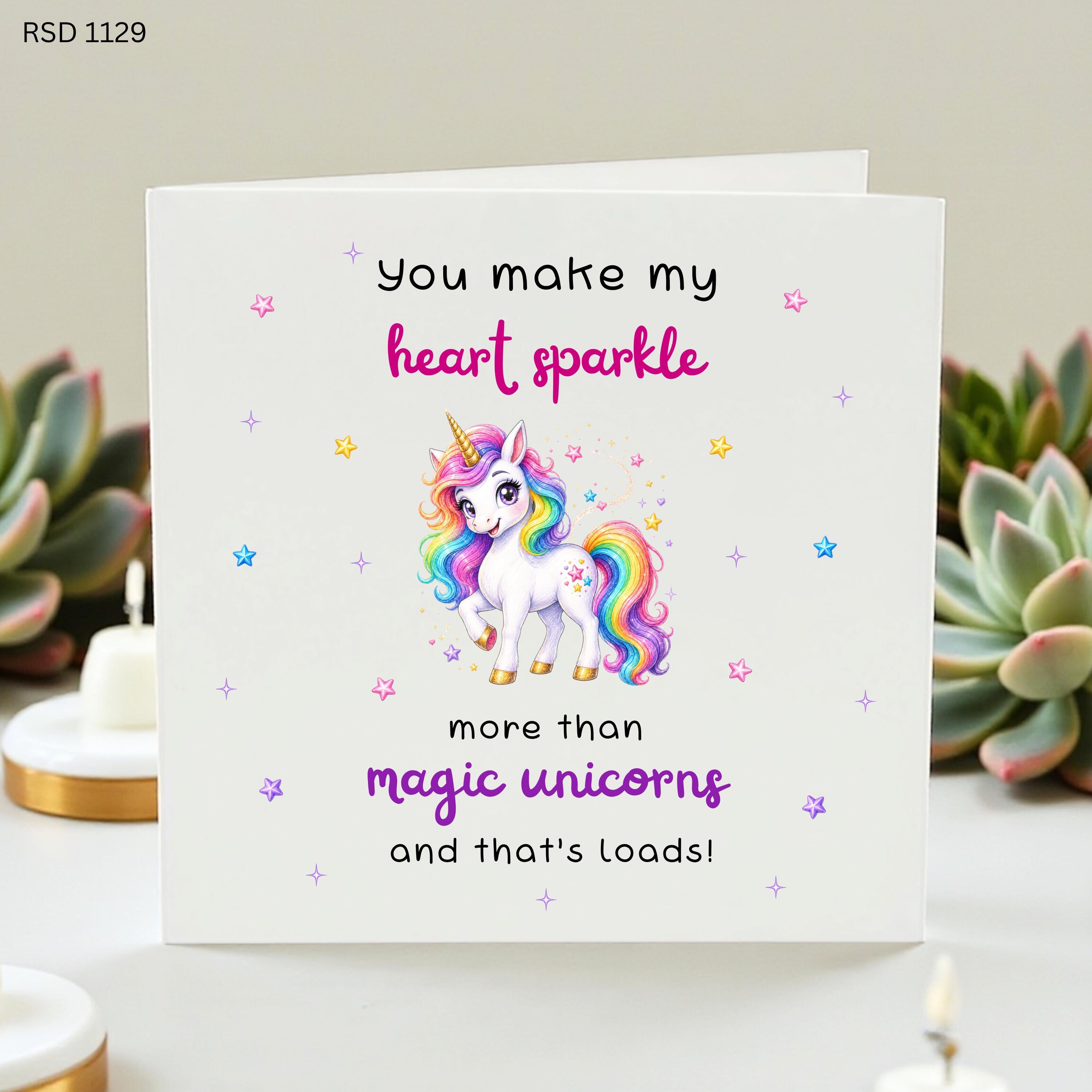 Unicorn Birthday Card, Cute Magical Unicorn Card, Heart Sparkle Card for Daughter Niece Granddaughter, Personalised Girls Birthday Card