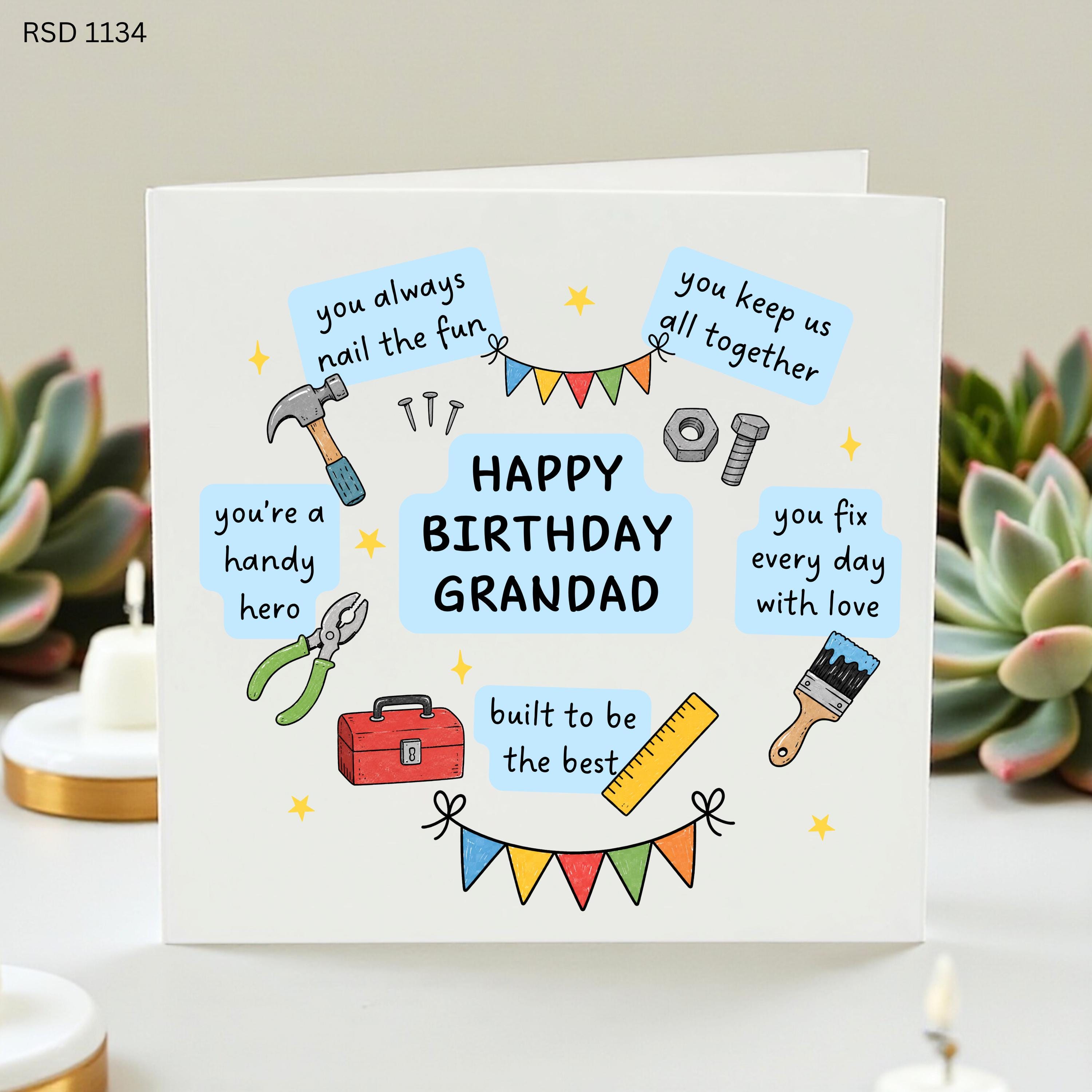 Grandad Birthday Card, DIY Tools Grandad Card, Handy Grandad Gift, Personalised Card From Grandchild, Cute Grandpa Birthday Card