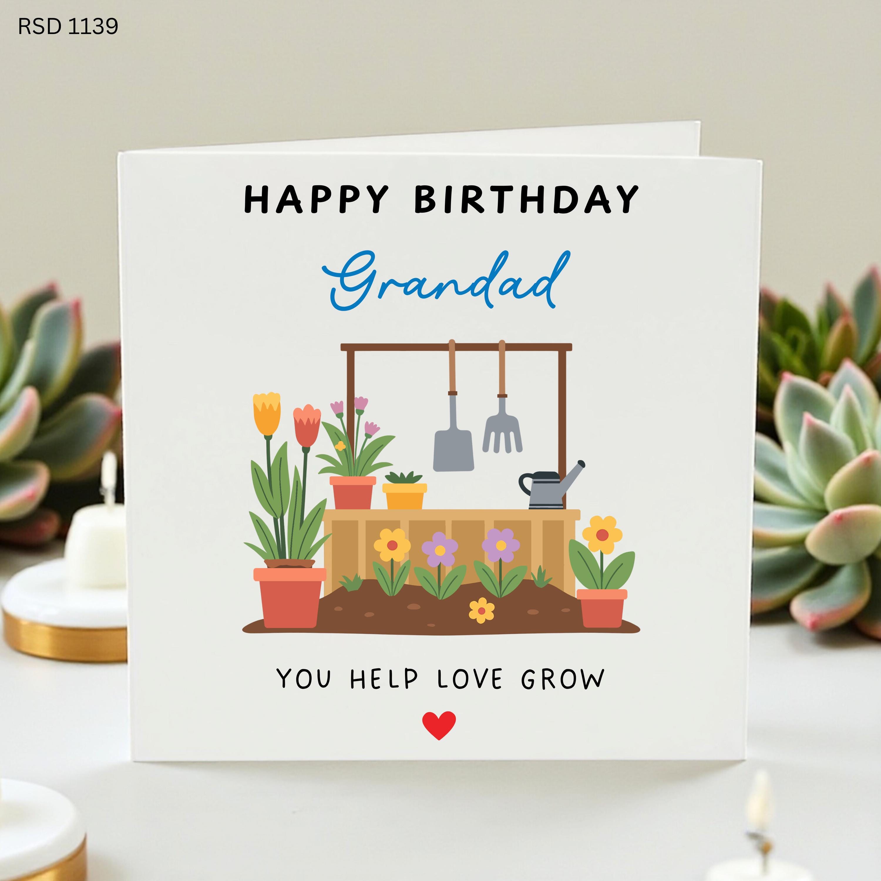 Grandad Birthday Card, Gardening Grandad Card, Personalised Garden Lover Gift, You Help Love Grow, Cute Flower Birthday Card