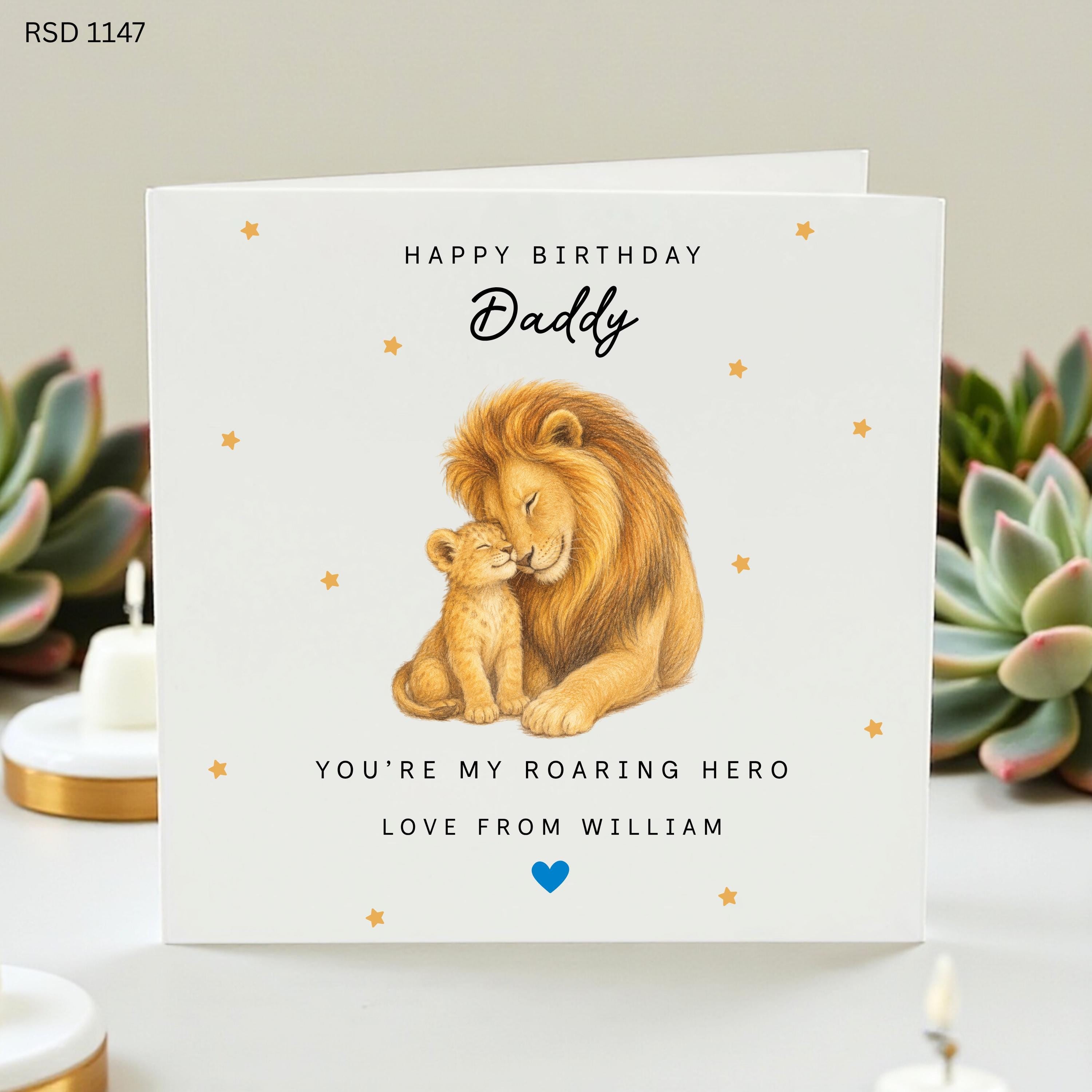 Daddy Birthday Card, Lion Dad Card, Personalised Birthday Card From Son Daughter, Roaring Hero Dad Gift, Cute Animal Birthday Card