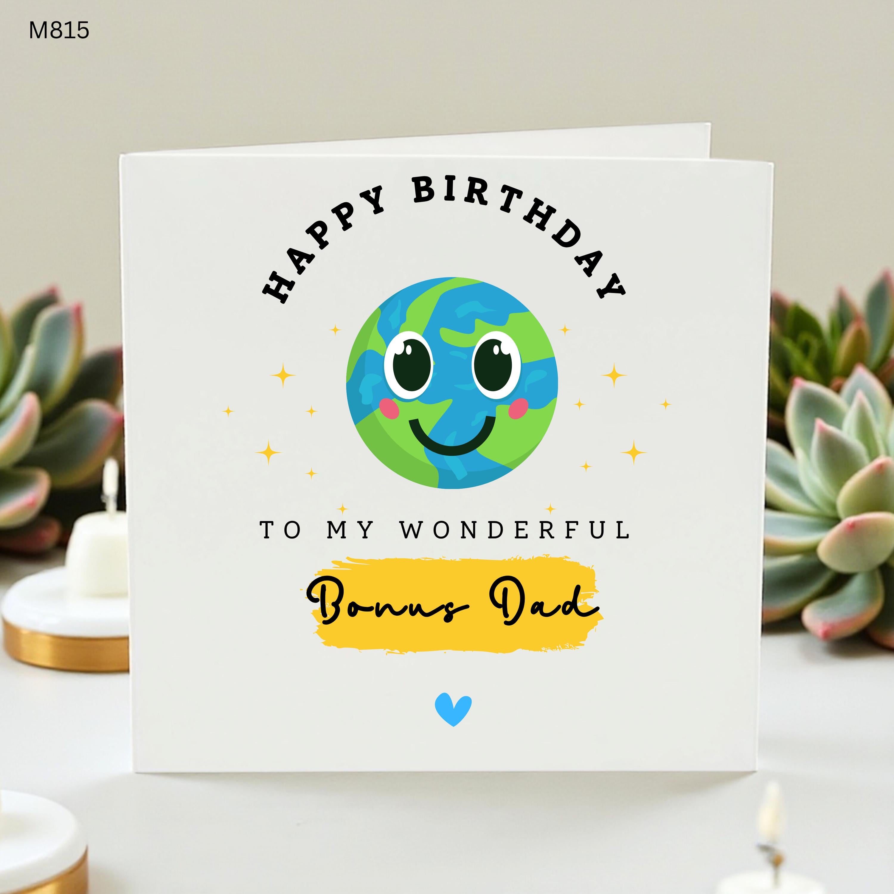Bonus Dad Birthday Card, Wonderful Bonus Dad Card, Step Dad Birthday Card, Cute Earth Card From Child, Personalised Dad Gift
