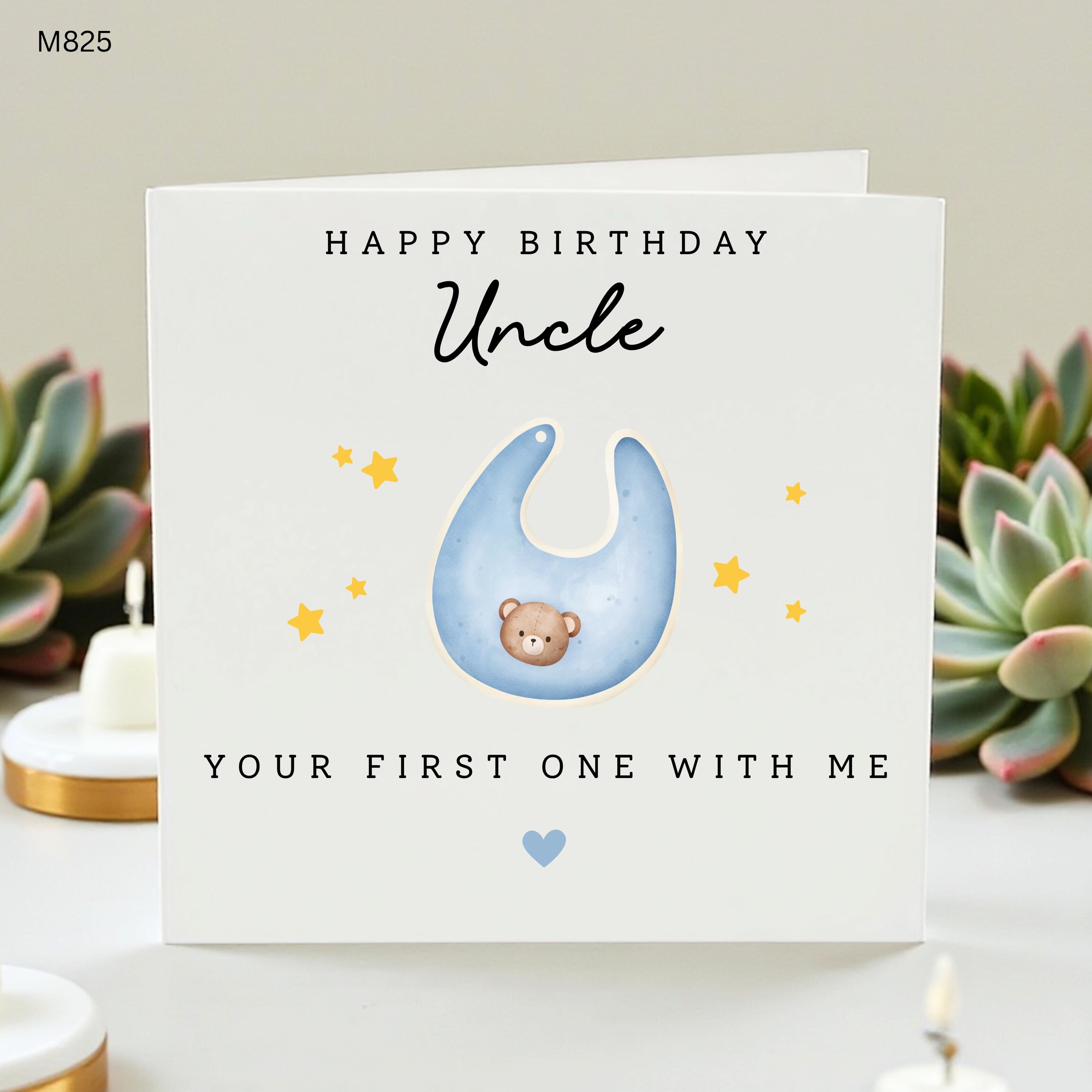 Uncle Birthday Card From Baby, First Birthday As Uncle Card, Cute Baby Bib Card, Personalised Uncle Gift From Niece Nephew