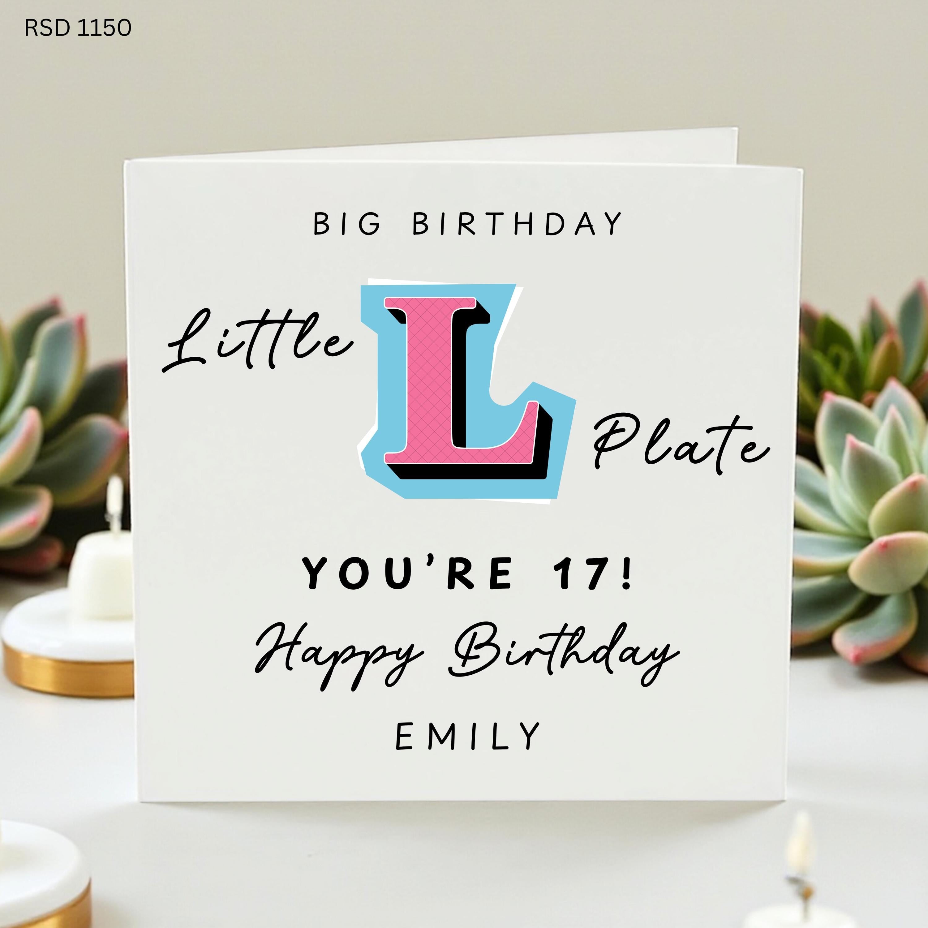 Personalised 17th Birthday Card, Funny Learner Driver L Plate Card, Teen Birthday Card, Big Birthday Gift For Son Daughter