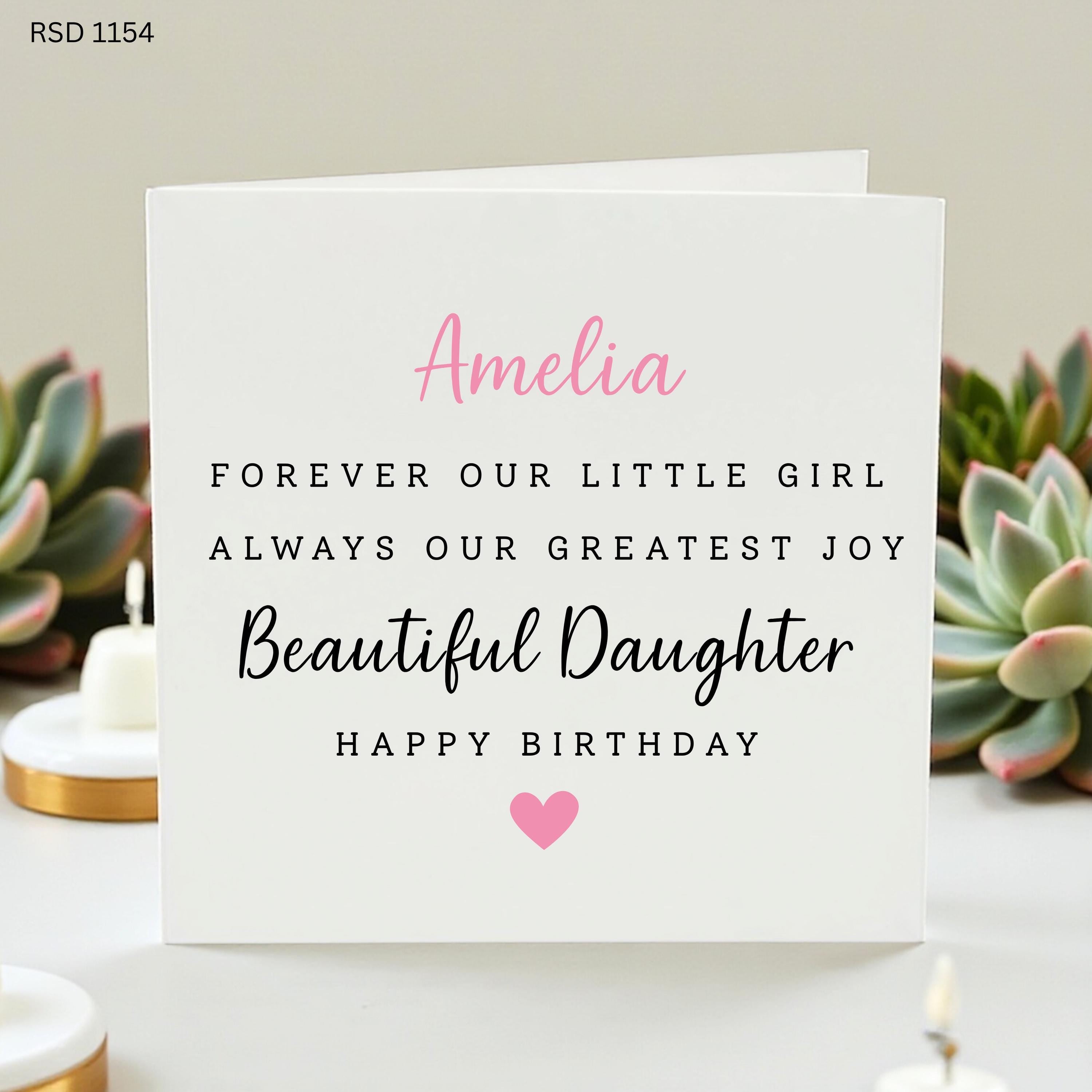 Personalised Daughter Birthday Card, Beautiful Daughter Card, Forever Our Little Girl, Custom Name Birthday Card From Mum Dad