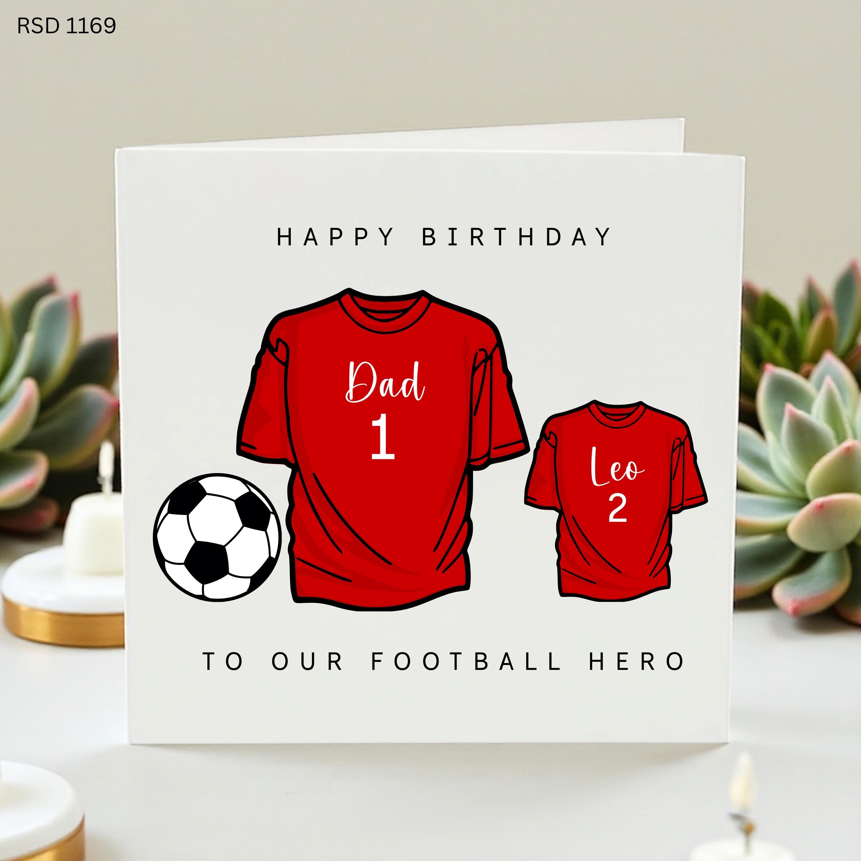 Personalised Dad Football Birthday Card, Football Hero Dad Card From Son, Custom Shirt Card For Daddy, Soccer Dad Gift