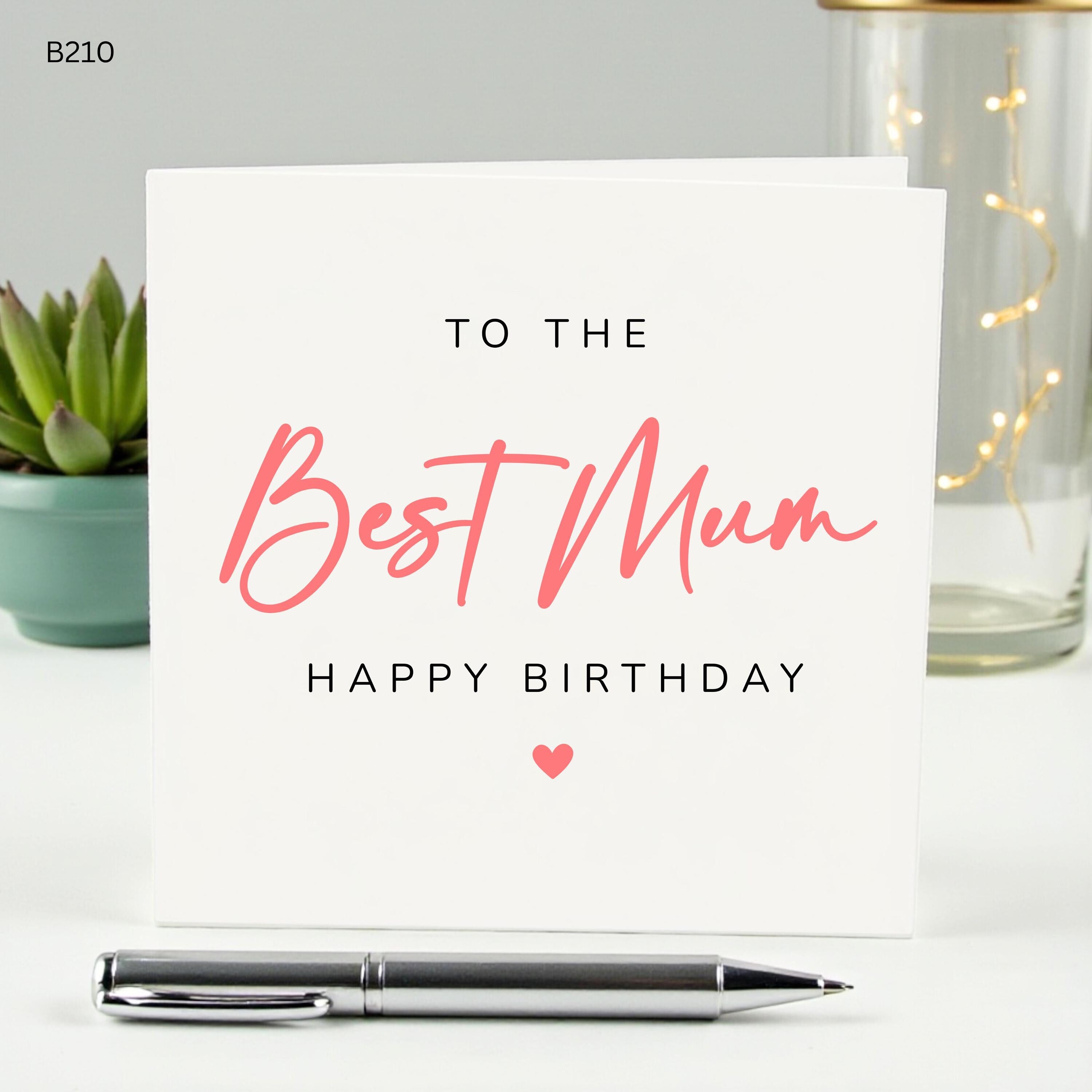 Best Mum Birthday Card, Personalized Gift for Mother, Custom Name Mum Card from Daughter Son, Happy Birthday Mummy, Elegant Pink Heart Card