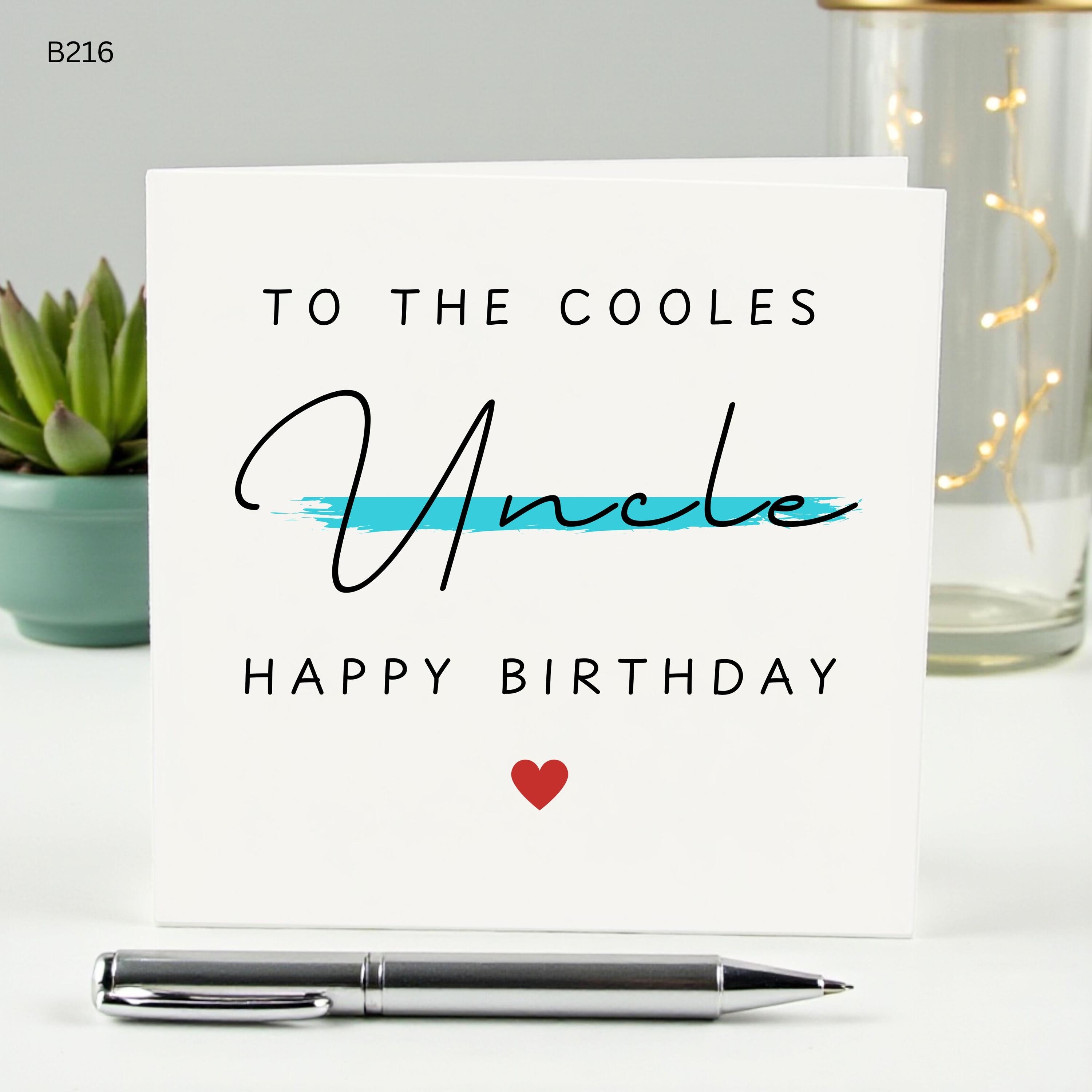 Personalized Uncle Birthday Card, To The Coolest Uncle Gift, Custom Name Birthday Card for Him, Blue Brushstroke Card from Niece Nephew