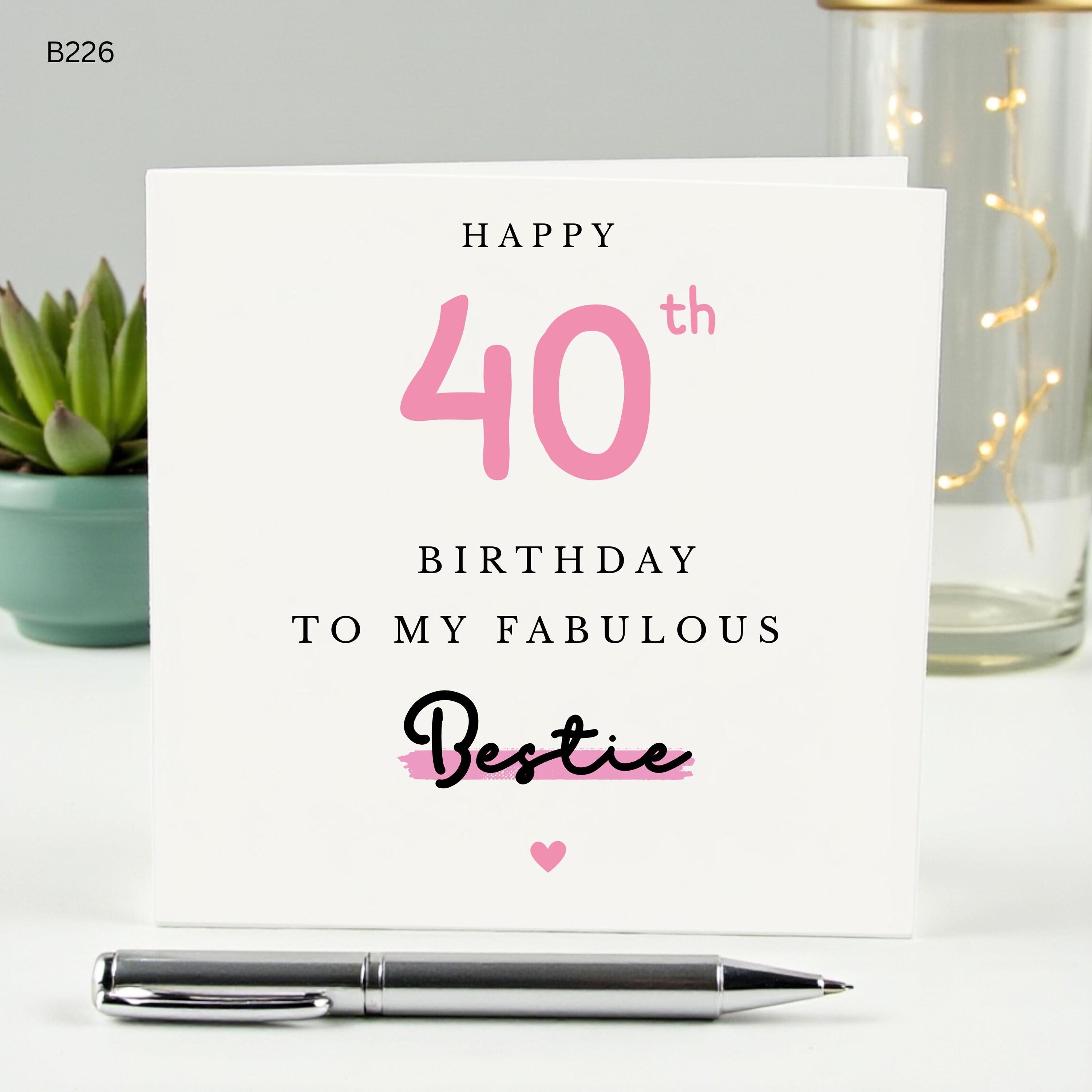 Funny 40th Birthday Card for Bestie, Happy 40 Birthday Card for Her, Fabulous Best Friend Card, Forty and Fabulous, Pink Heart Card,