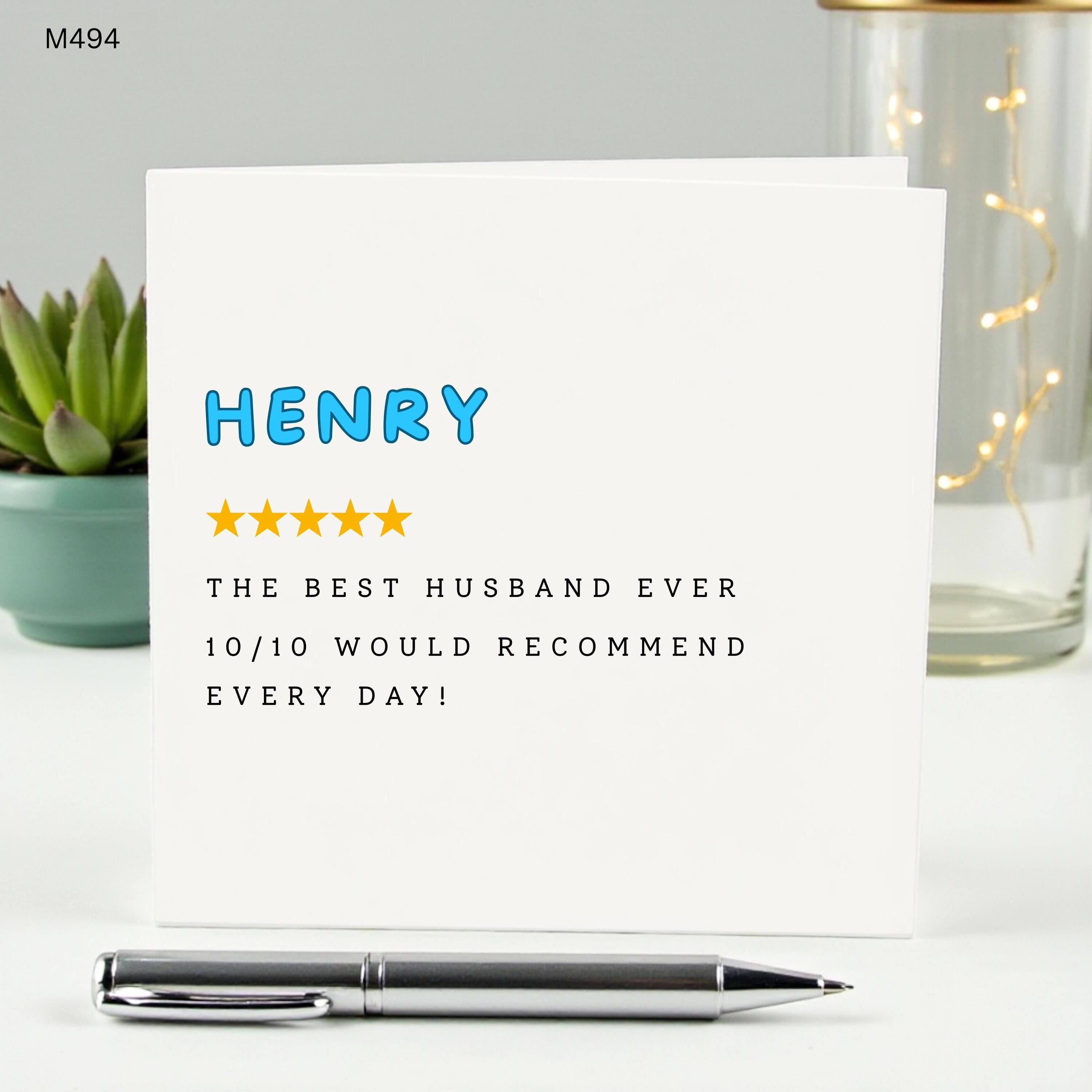 Funny Personalized Husband Birthday Card, Custom Name 5 Star Review Card for Him, Best Husband Ever Card Henry, 10/10 Would Recommend Card