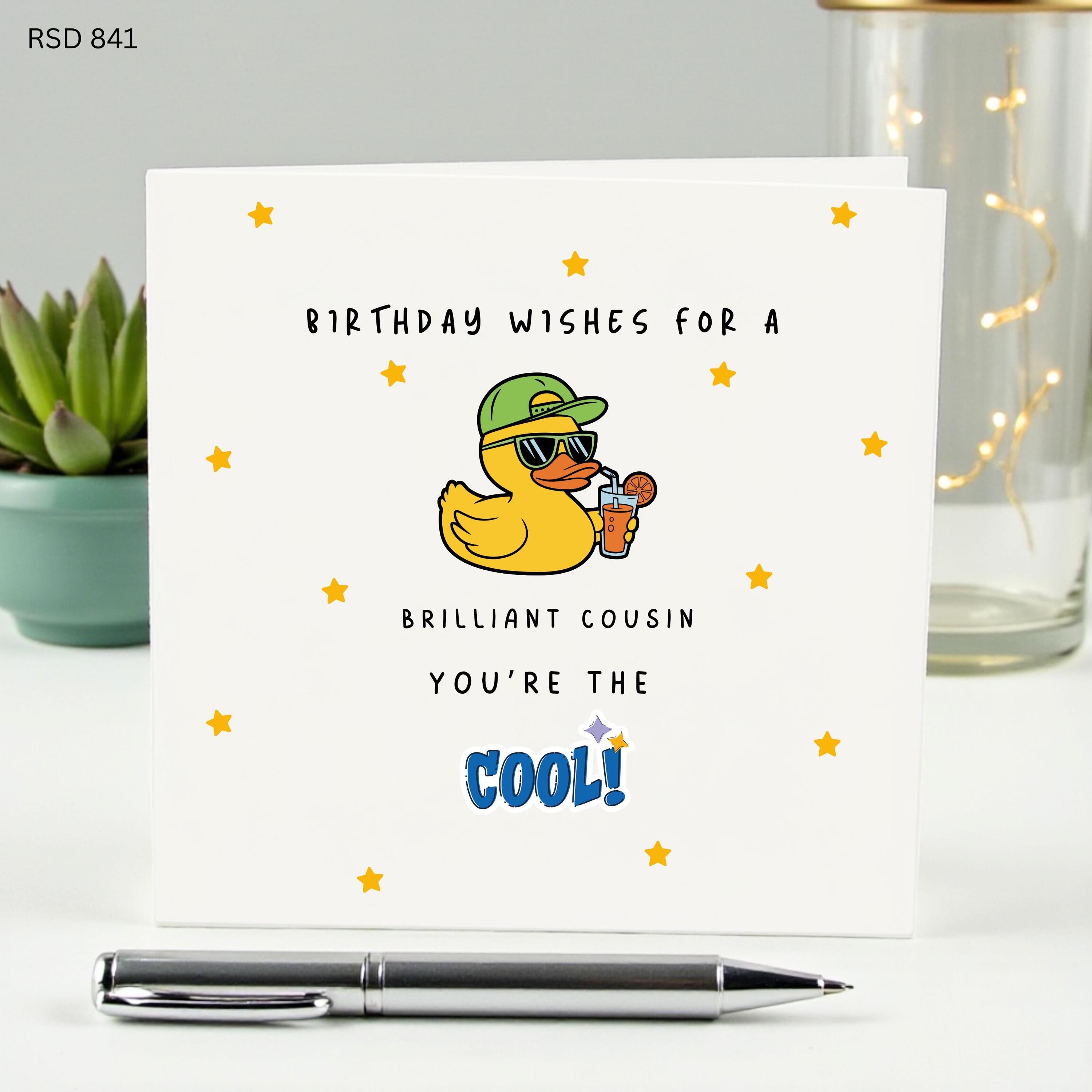 Brilliant Cousin Birthday Card - Funny Rubber Duck Birthday Card for Him - Cool Cousin Card - Cute Duck Lover Gift - Unique Birthday Wishes
