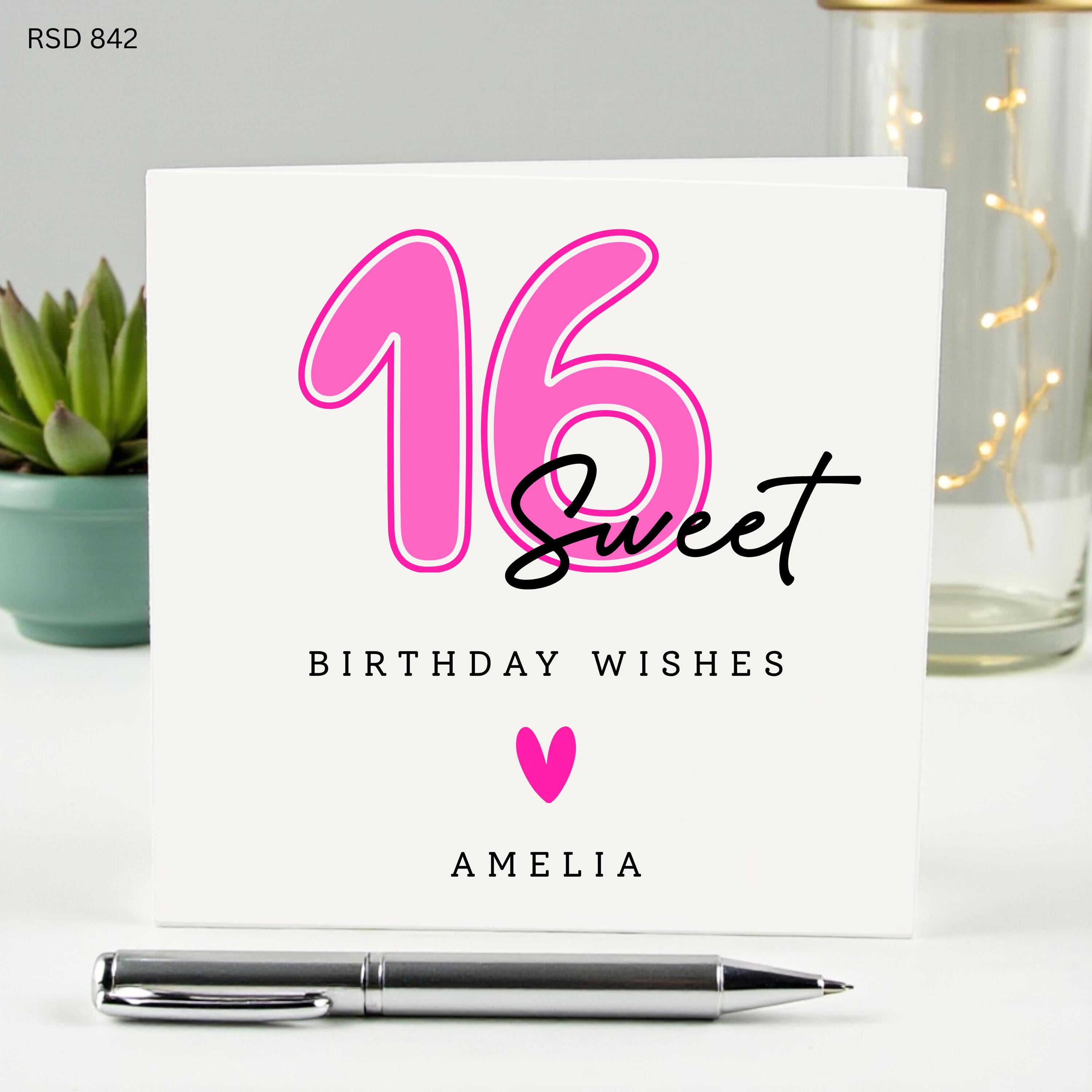 Personalized Sweet 16 Birthday Card - Custom Name 16th Birthday Card for Daughter or Niece - Pink Sixteenth Birthday Card - Sweet 16 Gift