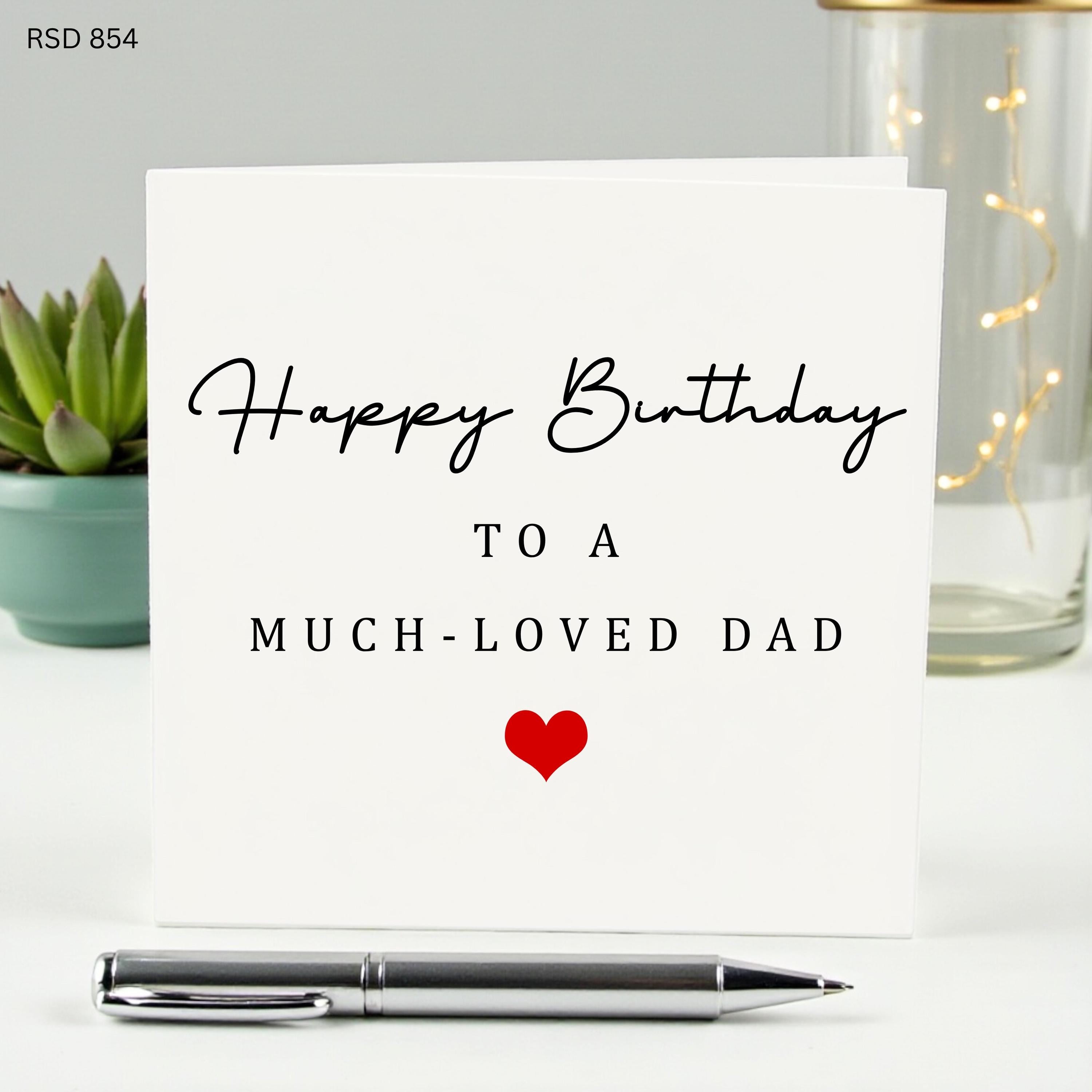 Happy Birthday to a Much Loved Dad Card, Minimalist Father’s Day Card, Simple Birthday Card for Dad or Daddy, Elegant Red Heart Card for Him