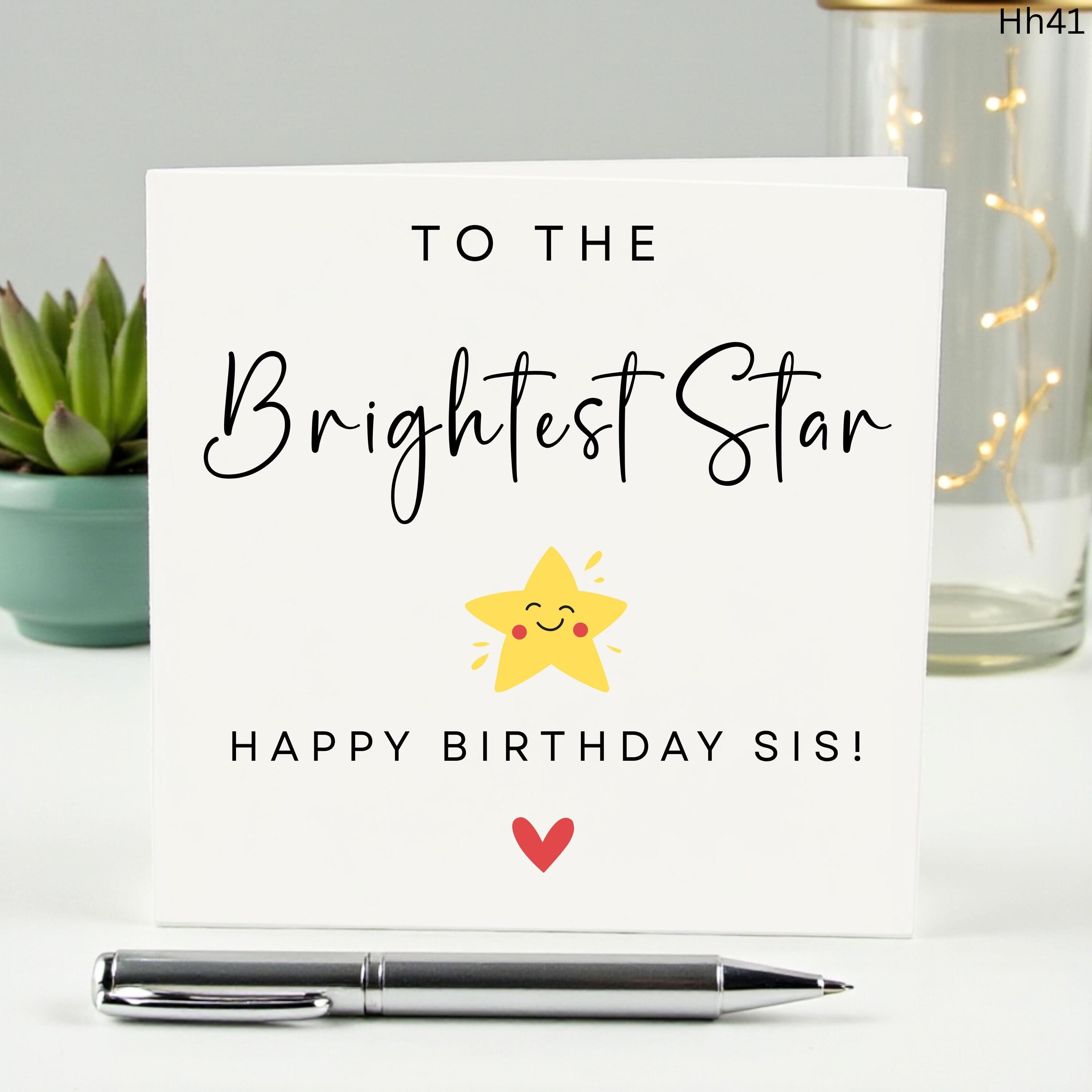Sister Birthday Card, Brightest Star Card for Sis, Cute Little Star Greeting Card, Special Sister Gift, Heartfelt Birthday Card for Her