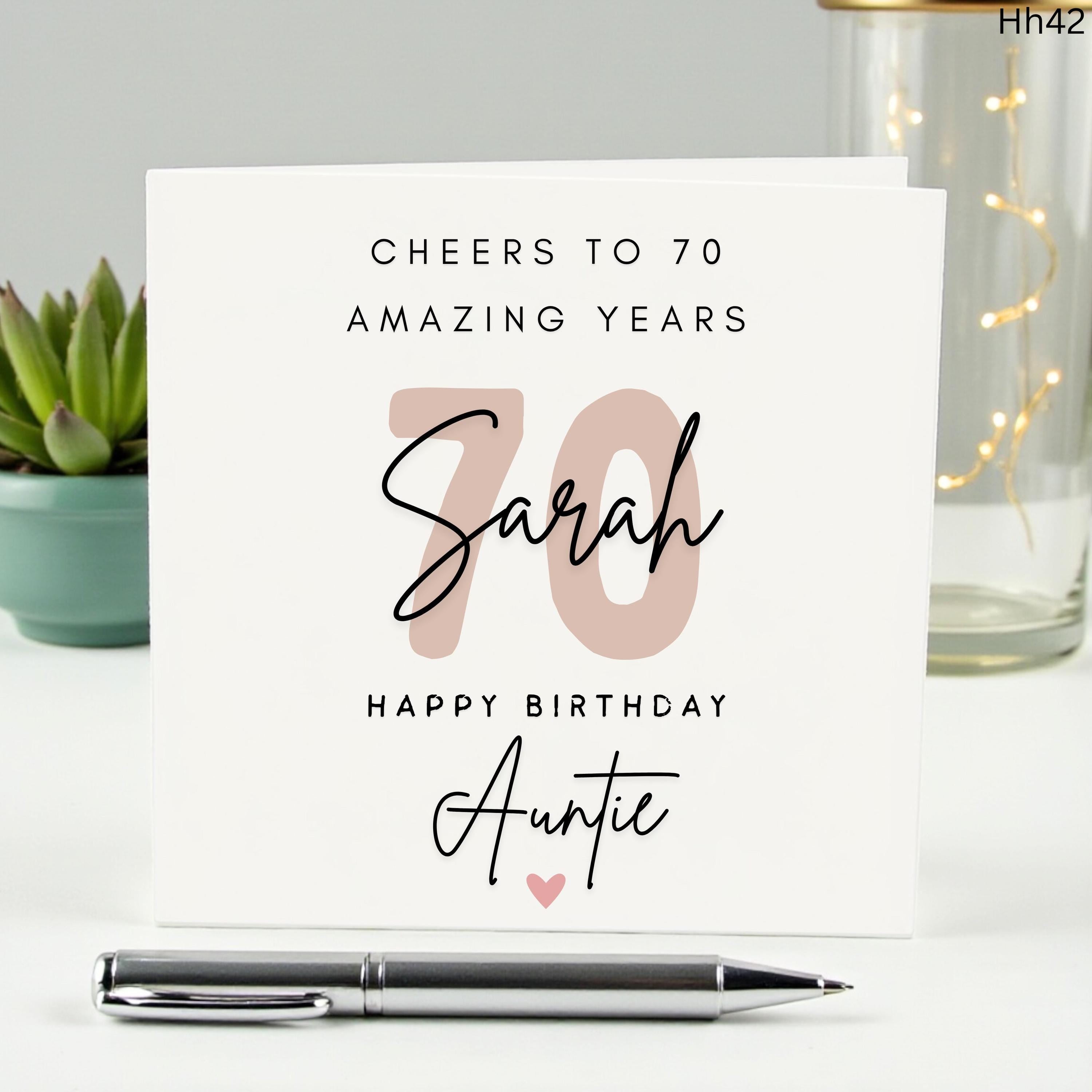 Personalized 70th Birthday Card for Auntie, Custom Name 70 Amazing Years Greeting Card, Cheers to 70 Birthday Gift, Milestone Card for Her