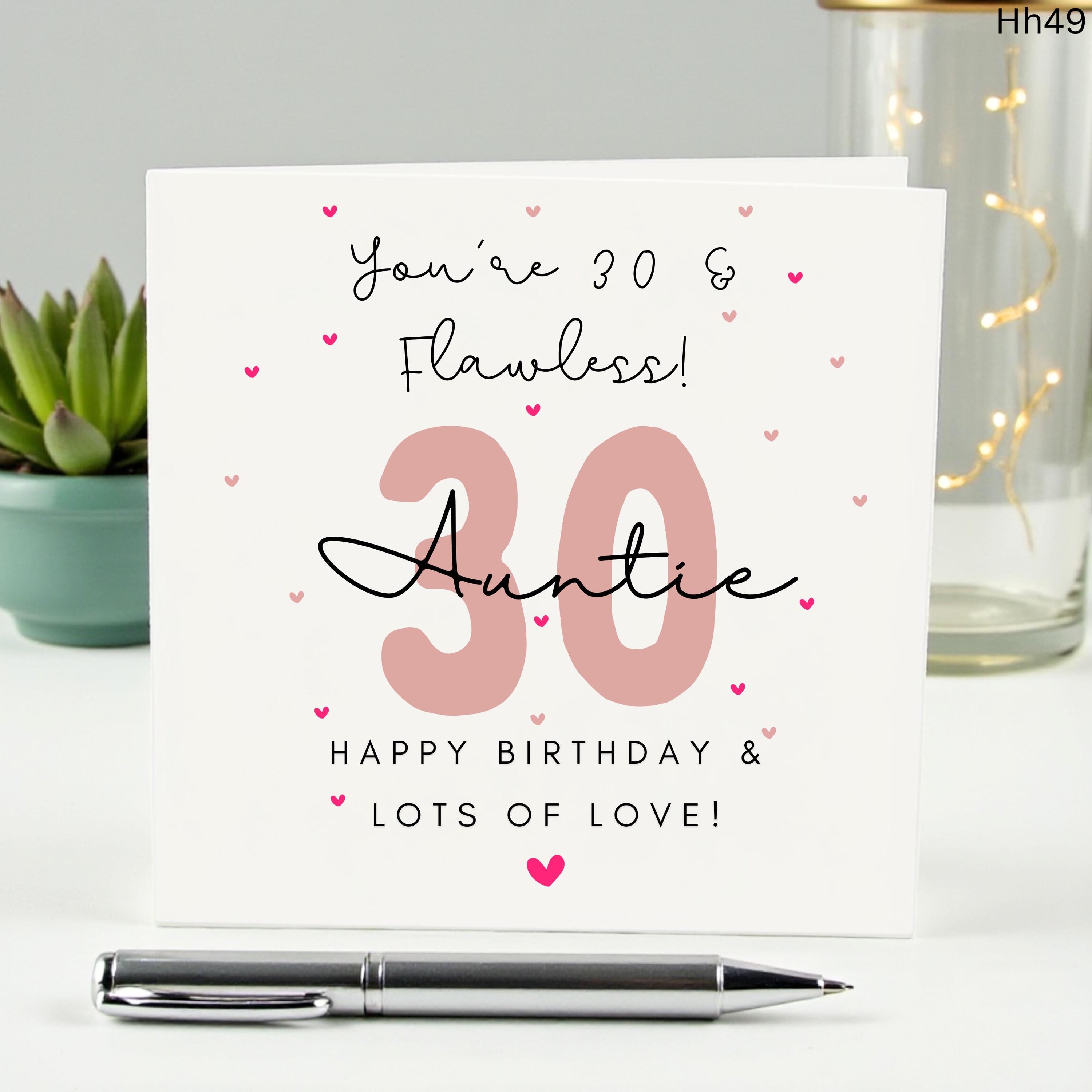 30th Birthday Card for Auntie, You’re 30 and Flawless, Pink Milestone Birthday Card for Her, Thirty Birthday Gift, Special Auntie Card
