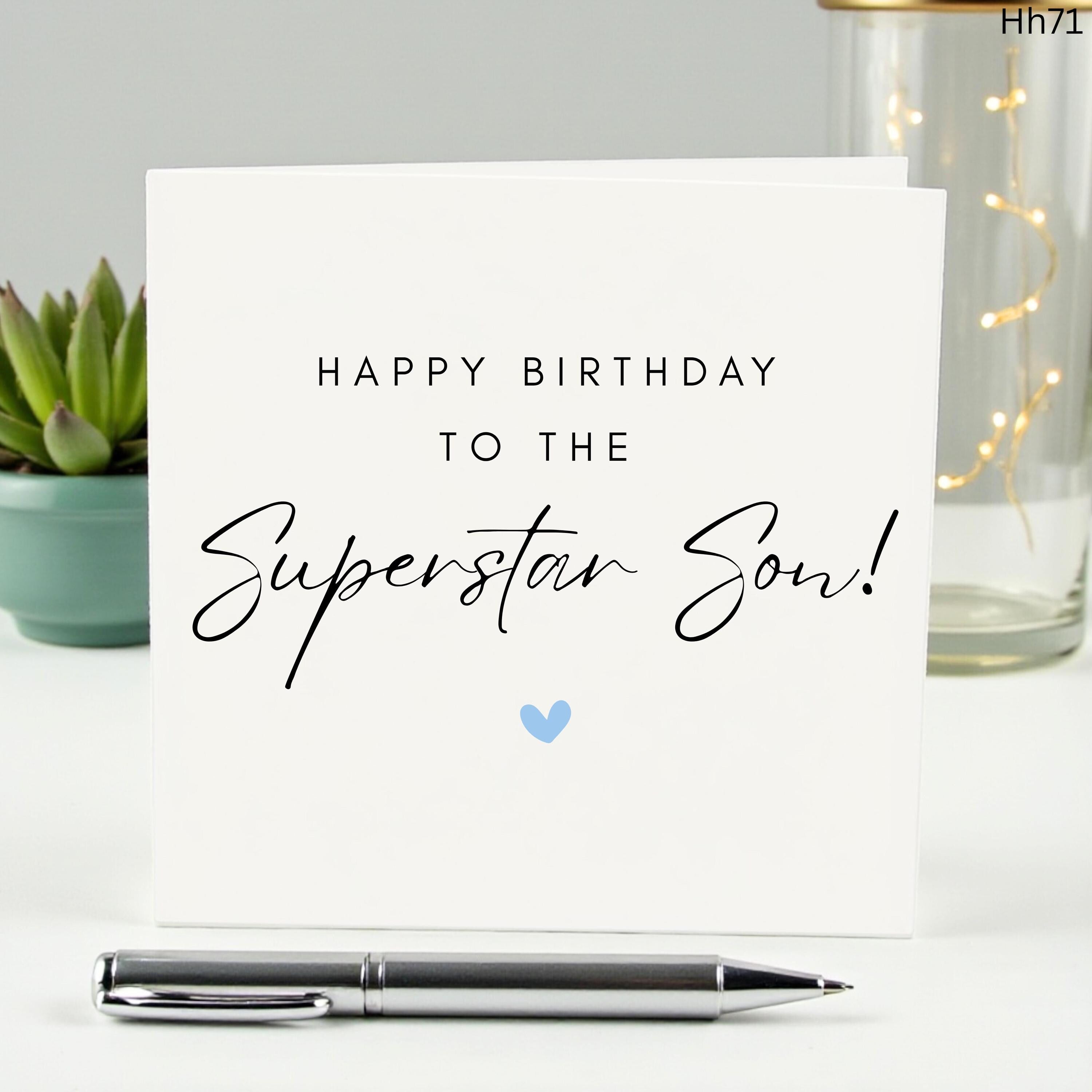 Happy Birthday Superstar Son Card, Cute Son Birthday Gift, Minimalist Greeting Card for Him, Special Son Birthday Card, Proud Parent Card