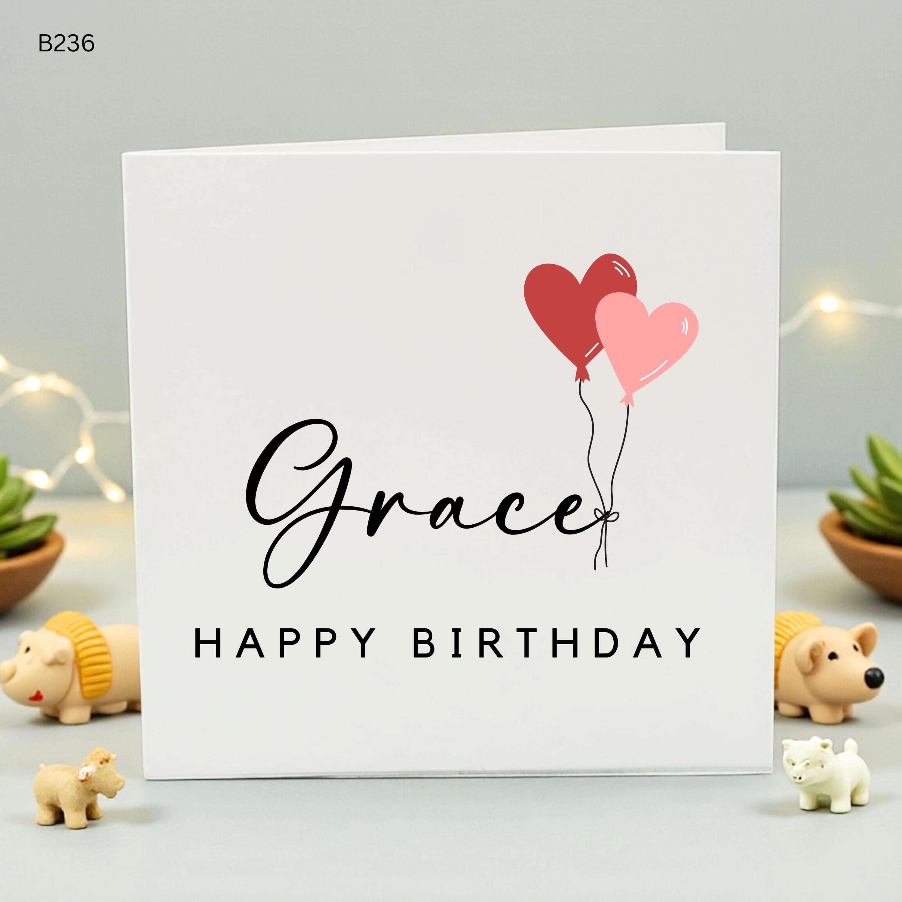Personalized Birthday Card with Name, Custom Heart Balloons Greeting Card for Her, Daughter, Friend, Sister, Wife, Any Name Card