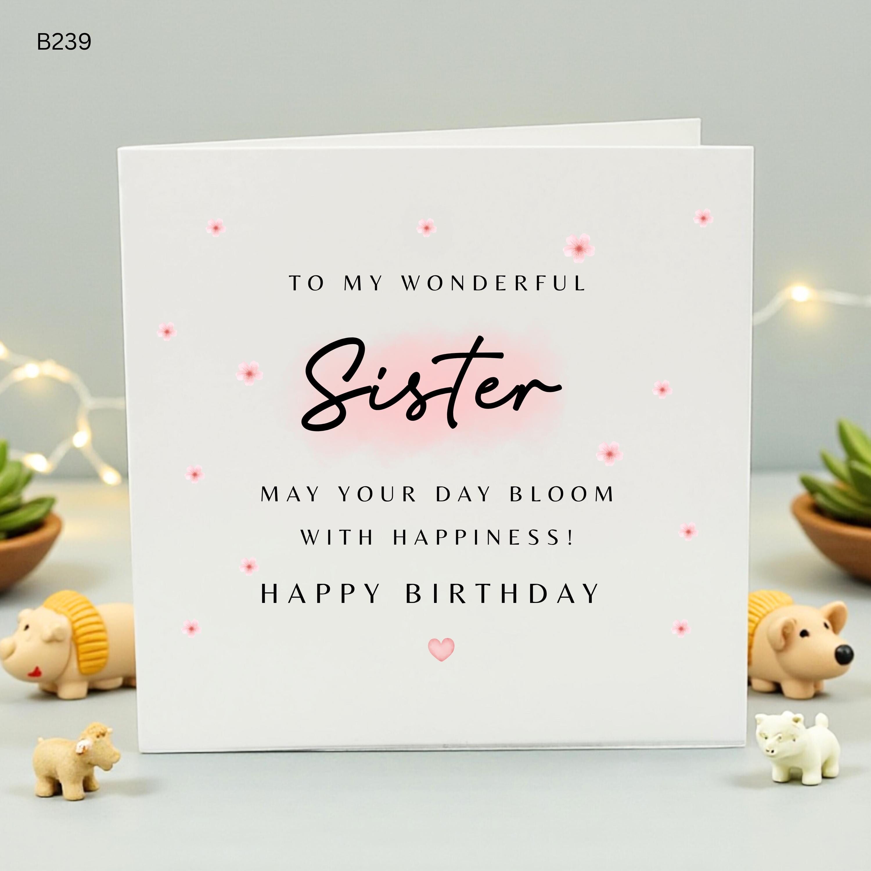 To My Wonderful Sister Birthday Card, May Your Day Bloom With Happiness, Pretty Pink Floral Cherry Blossom Birthday Card for Sister