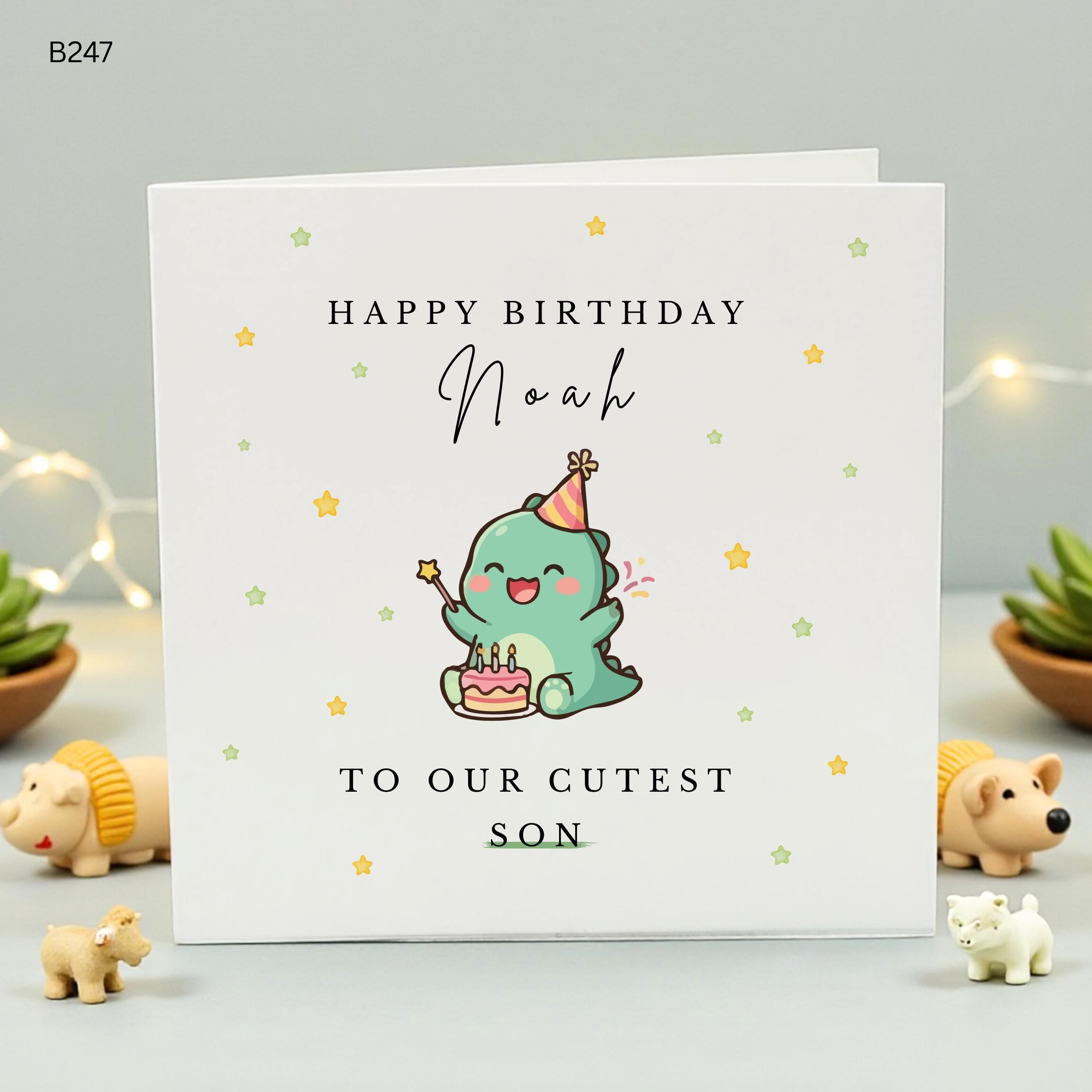 Personalised Son Birthday Card, Cute Dinosaur Birthday Card for Boys, Custom Name Dino Card, To Our Cutest Son, Dinosaur Birthday Gift Him