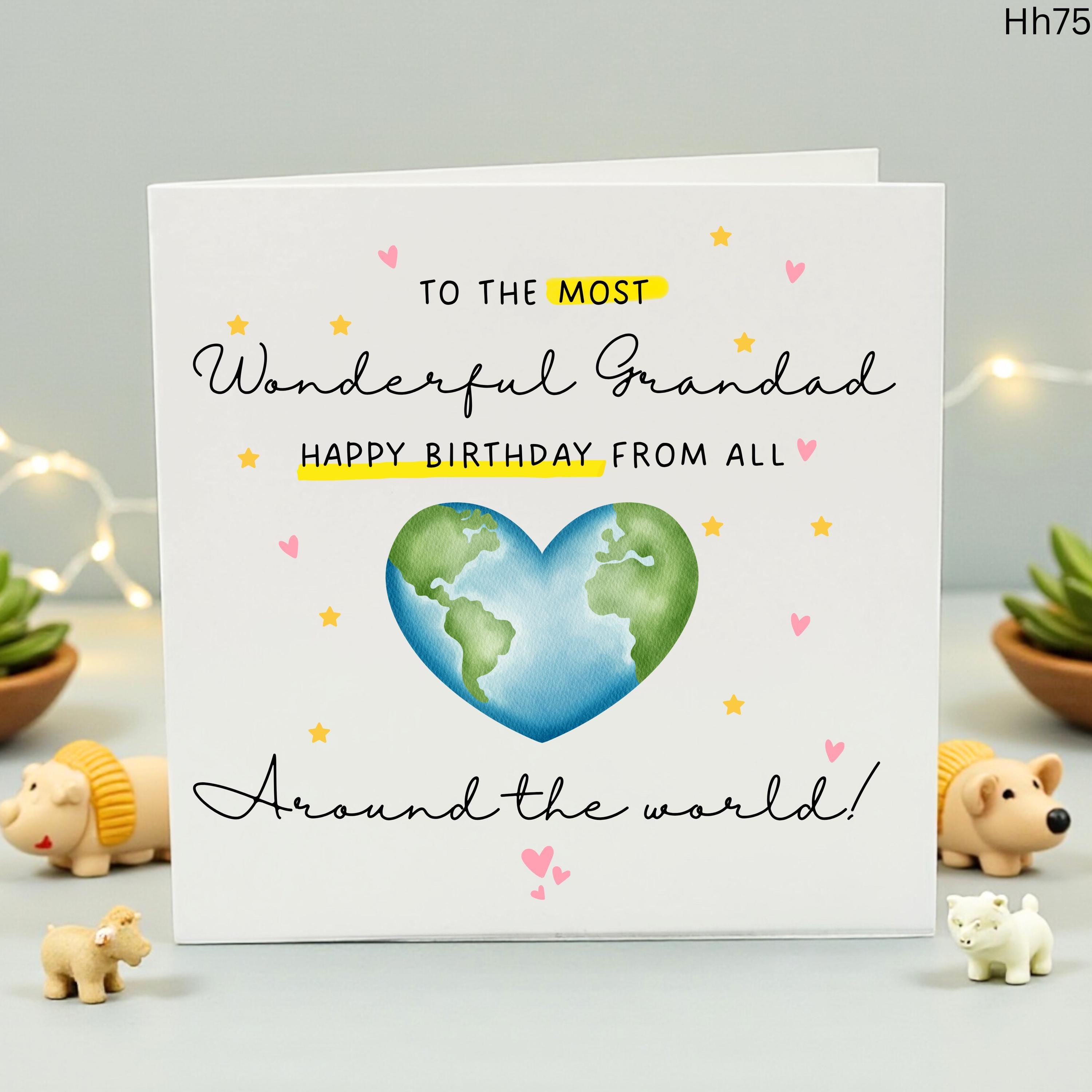 Personalized Grandad Birthday Card from All Around the World, Heart Earth Map Card for Grandpa,Meaningful Birthday Card for Him Grandad Gift
